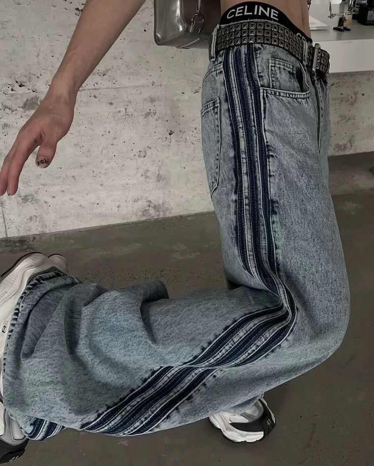 Japanese Brand × Vintage Avant garde fashion acid wash side striped baggy jeans pants Size US 32 / EU 48 - 5 Thumbnail
