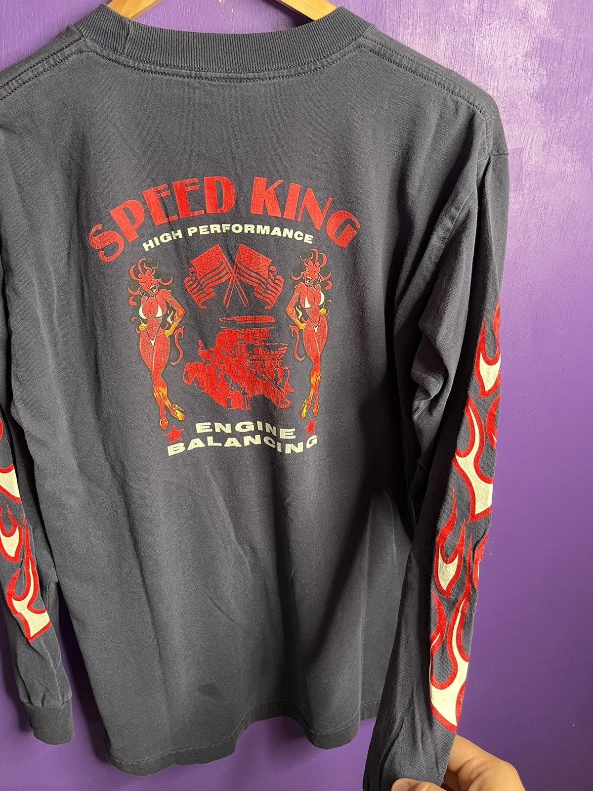Vintage Vintage 90s Speed king biker flames long-sleeve tee Size US M / EU 48-50 / 2 - 3 Thumbnail