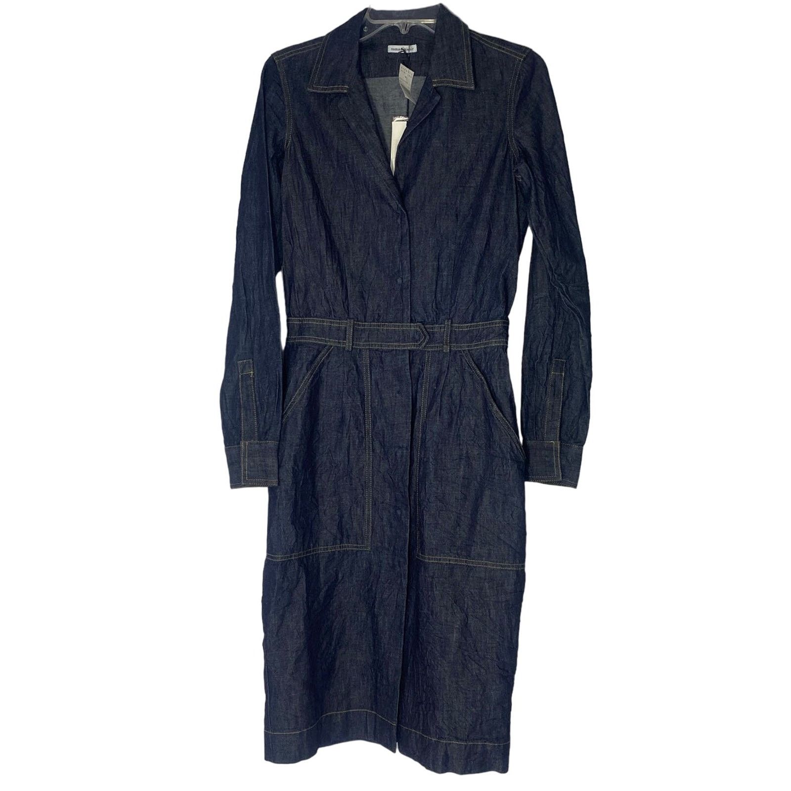 Tomas Maier NWT Tomas Maier Denim Long Sleeve Belted Shirtdress Womens 4 Size S / US 4 / IT 40 - 1 Thumbnail