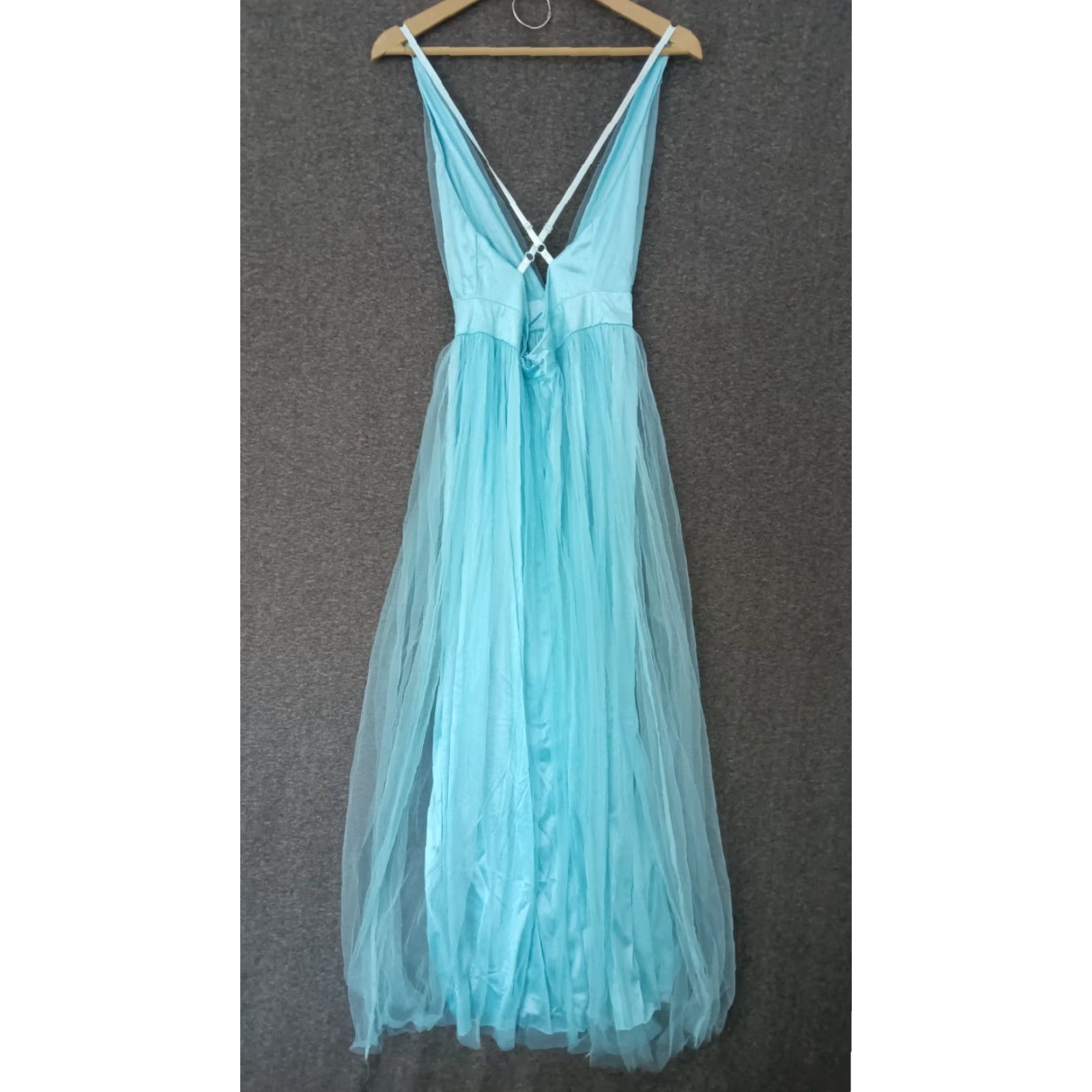 Vintage Ice Blue Moonlight V Neck Halter Maxi Women Dress Size M - Lined, Sleeveless, Solid Blue, Blended Fabric, Dress, Maxi, Women's, Casual Party Wedding Size M / US 6-8 / IT 42-44 - 2 Thumbnail