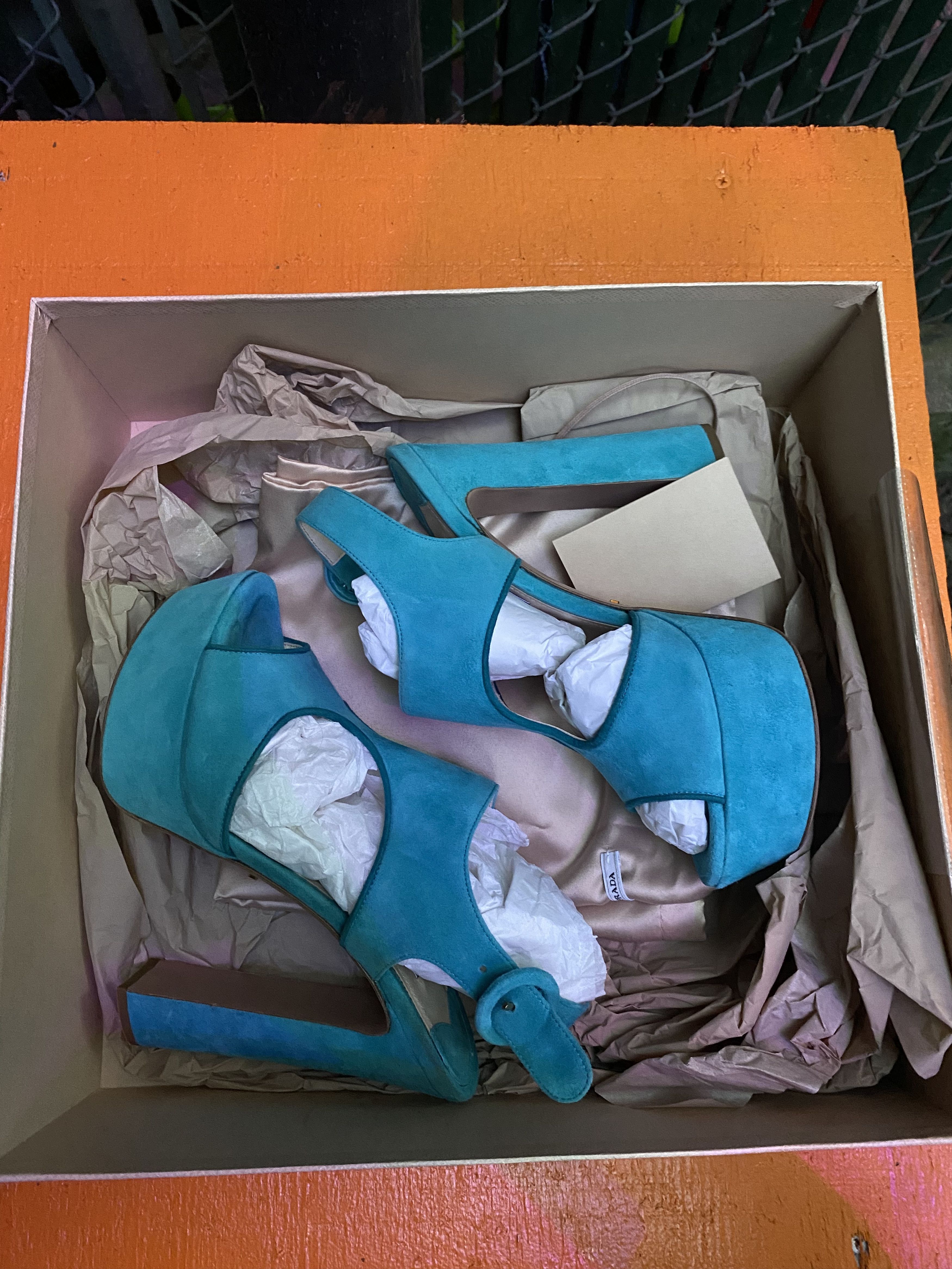 Prada Suede Turquoise Prada Heels Size US 6.5 / IT 36.5 - 2 Thumbnail