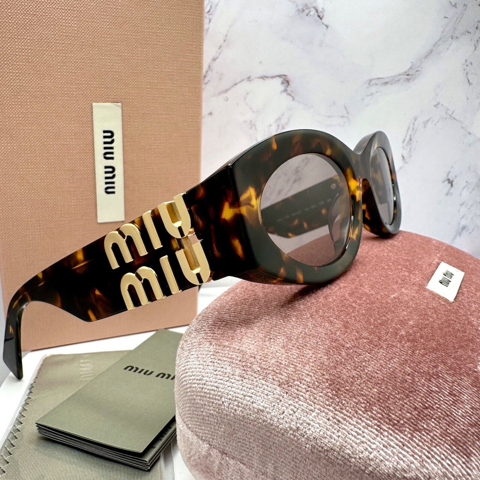 Miu Miu New MIU MIU Sunglasses Brown Tortoise Shell Oval Gold Logo Size ONE SIZE - 5 Thumbnail