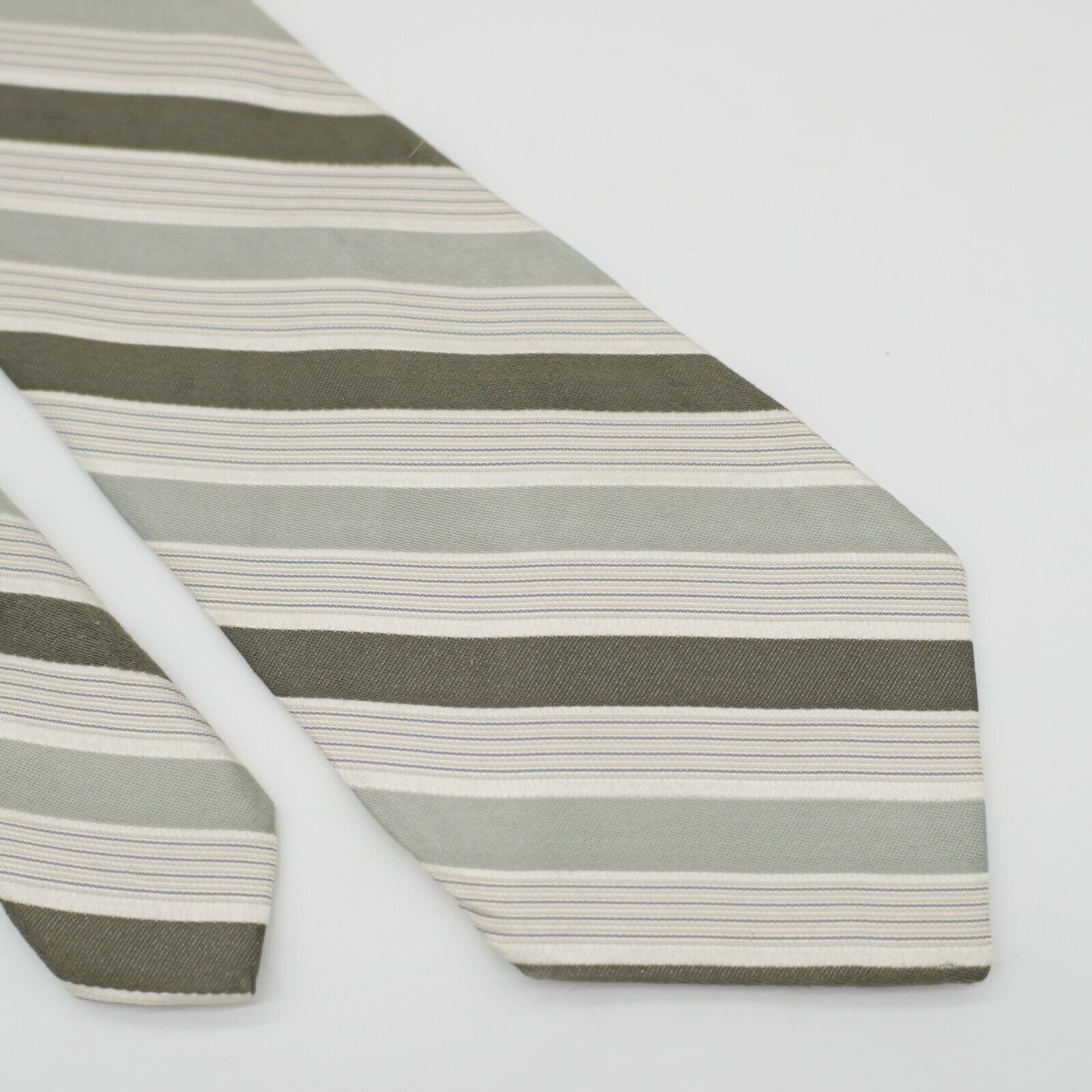 Calvin Klein Calvin Klein Green Brown Tan Striped Woven Silk Tie Size ONE SIZE - 1 Thumbnail