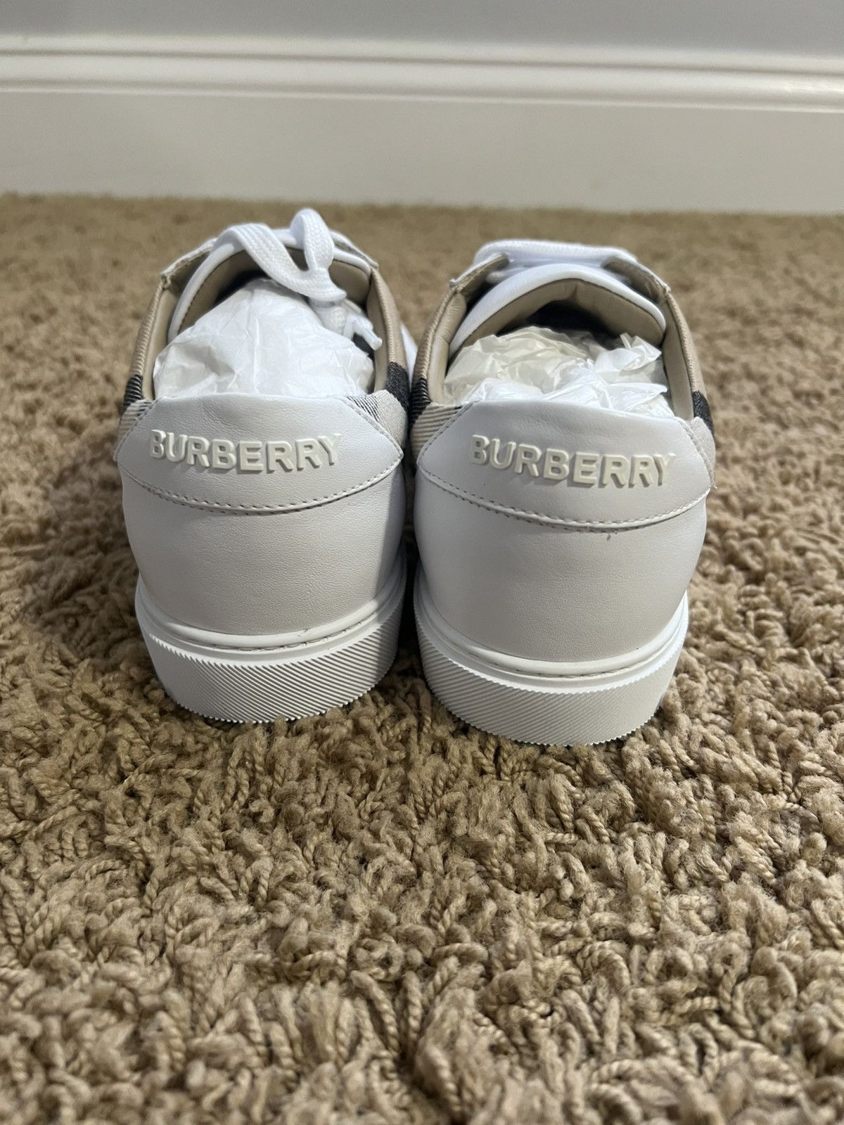 Burberry Burberry Leather Check Sneakers - White / Burberry Stripe Size US 8.5 / IT 38.5 - 4 Thumbnail