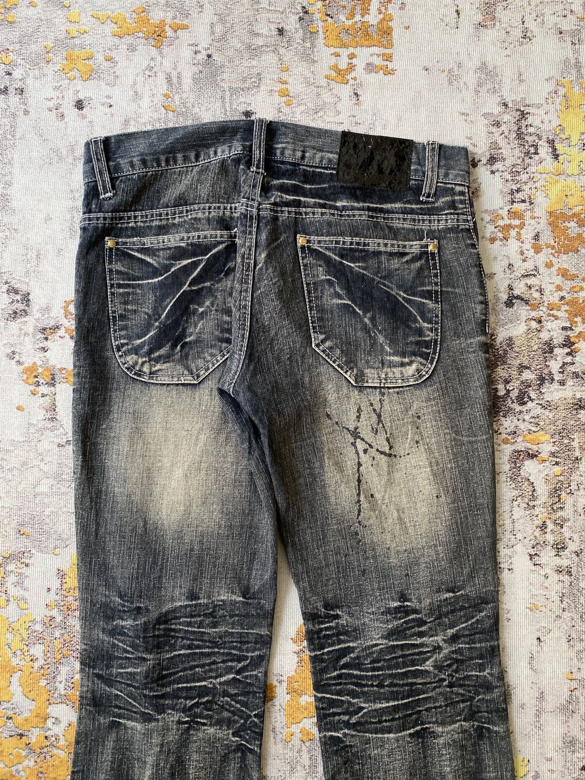 Japanese Brand Black Baccara Distressed Claws Mark Design Flare Denim Size US 32 / EU 48 - 13 Thumbnail