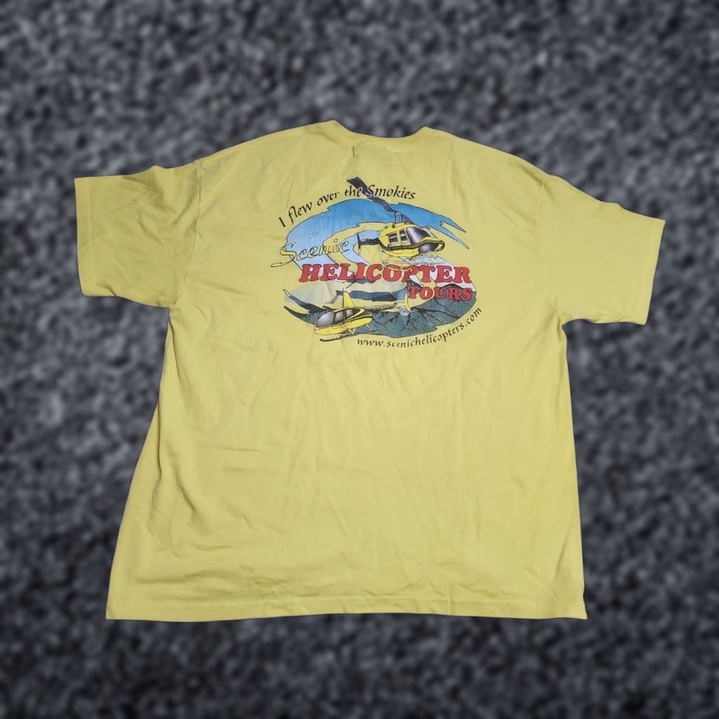 Hanes Hanes XL Yellow Graphic Print T-Shirt Smoky Mountain Helicopter Tours 80s Music Classic Mens Size US XL / EU 56 / 4 - 1 Thumbnail
