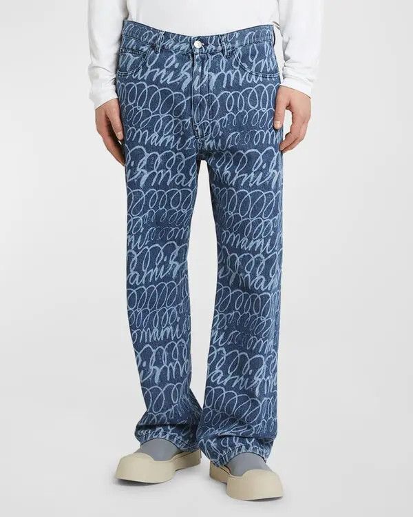 Marni o1w1db11125 Wide-Leg Scribble Jeans in Blue Size US 36 / EU 52 - 2 Thumbnail