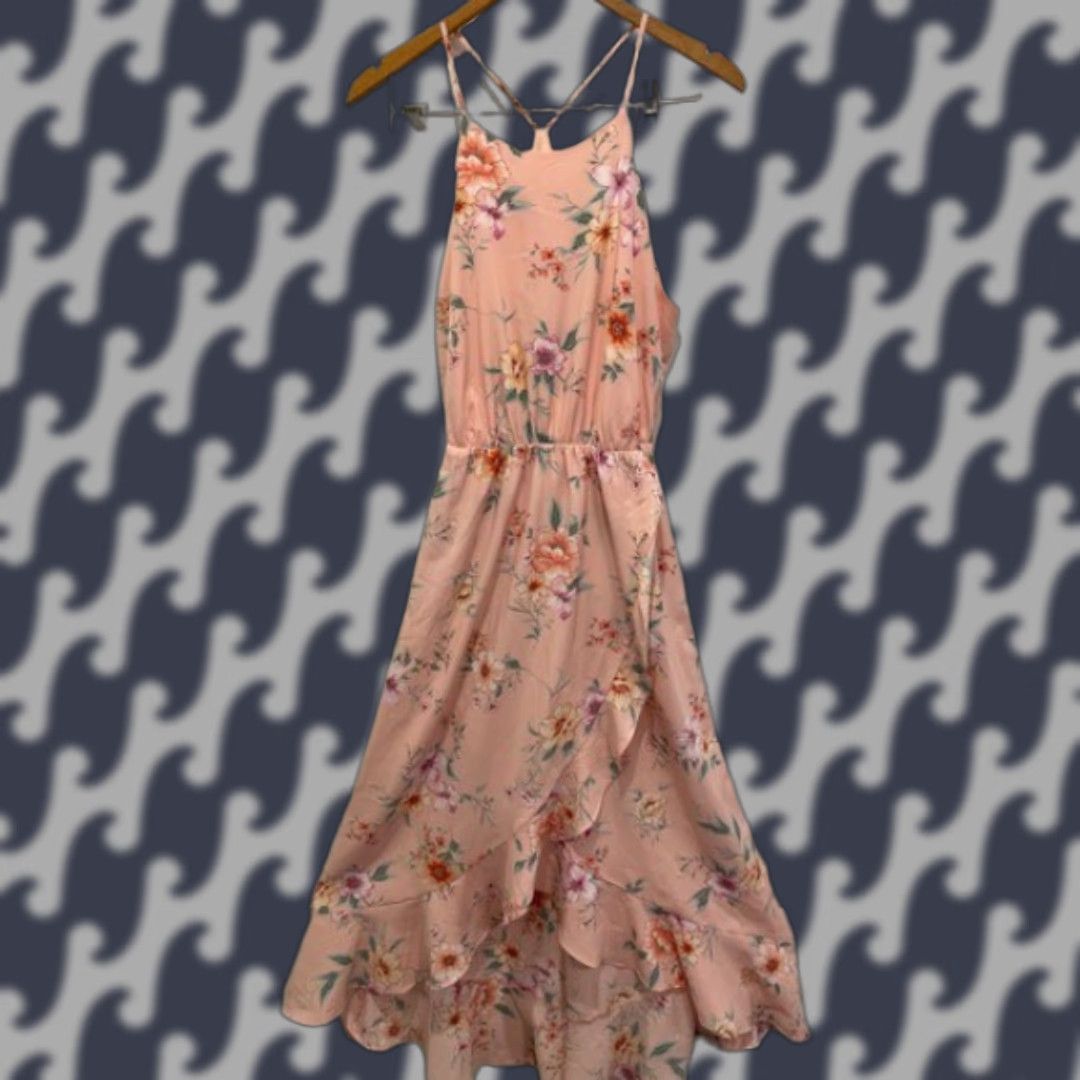 NWT SHEIN Maxi Dress - Floral Print Halter Neck Ruffle Flowey Pink M Women