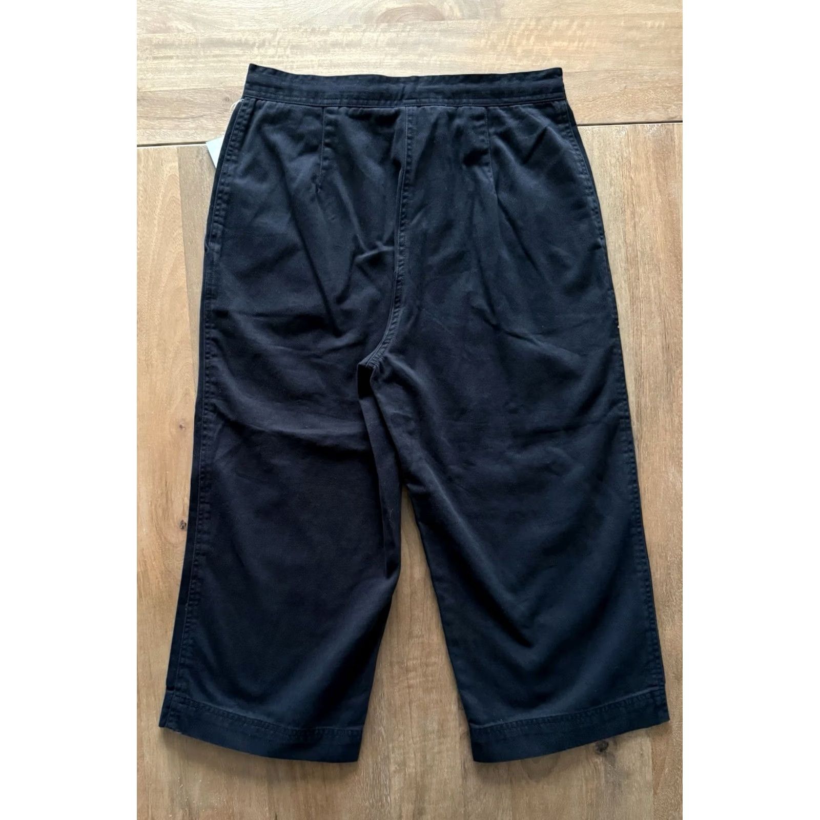 Jones New York NWT Jones New York Black Paperbag Wide Leg Cotton Twill Pants Womens 6P (27x18) Size 28" / US 6 / IT 42 - 2 Thumbnail