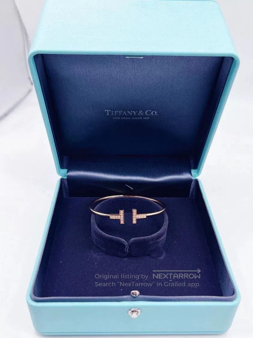 Tiffany & Co. Tiffany 18K Gold Diamond Double T Bangle. Size ONE SIZE - 1 Thumbnail