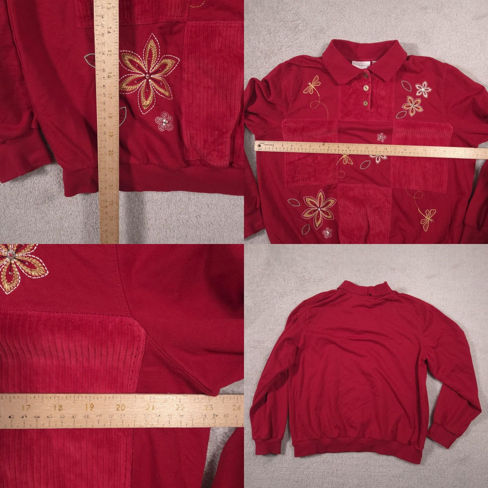 Vintage Alfred Dunner Sweater Womens Large Red Collared Floral Embroidered Knit Pullover Size L / US 10 / IT 46 - 8 Thumbnail