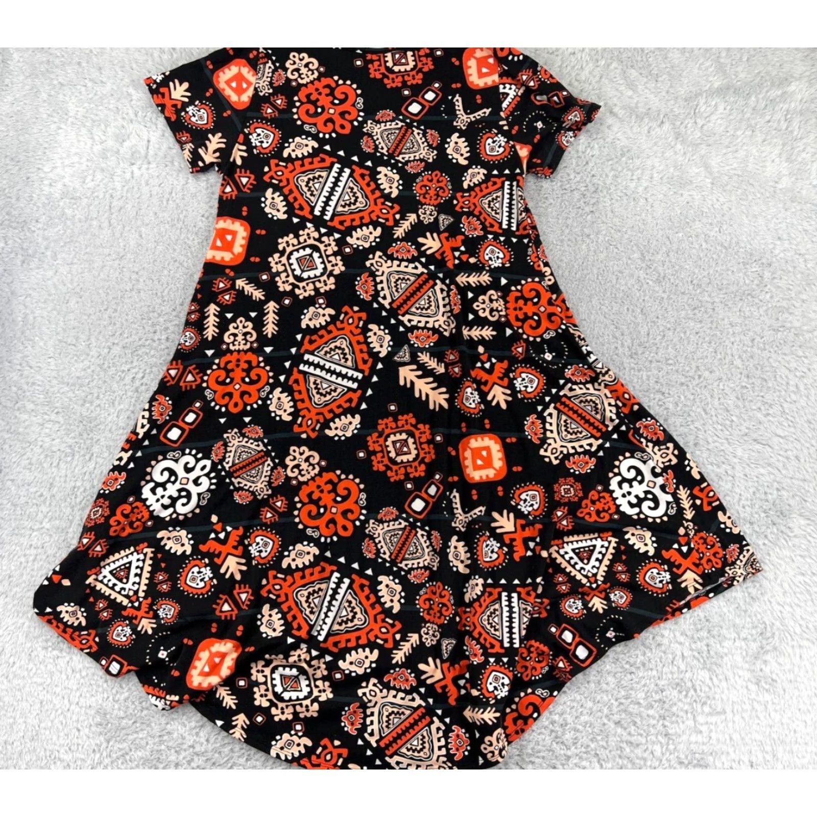 Vintage LuLaRoe Dress Womens M Black Orange Aztec Southwestern Polyester Blend Short Sleeve Round Neck Pullover Knee Length Vintage No Size M / US 6-8 / IT 42-44 - 2 Thumbnail
