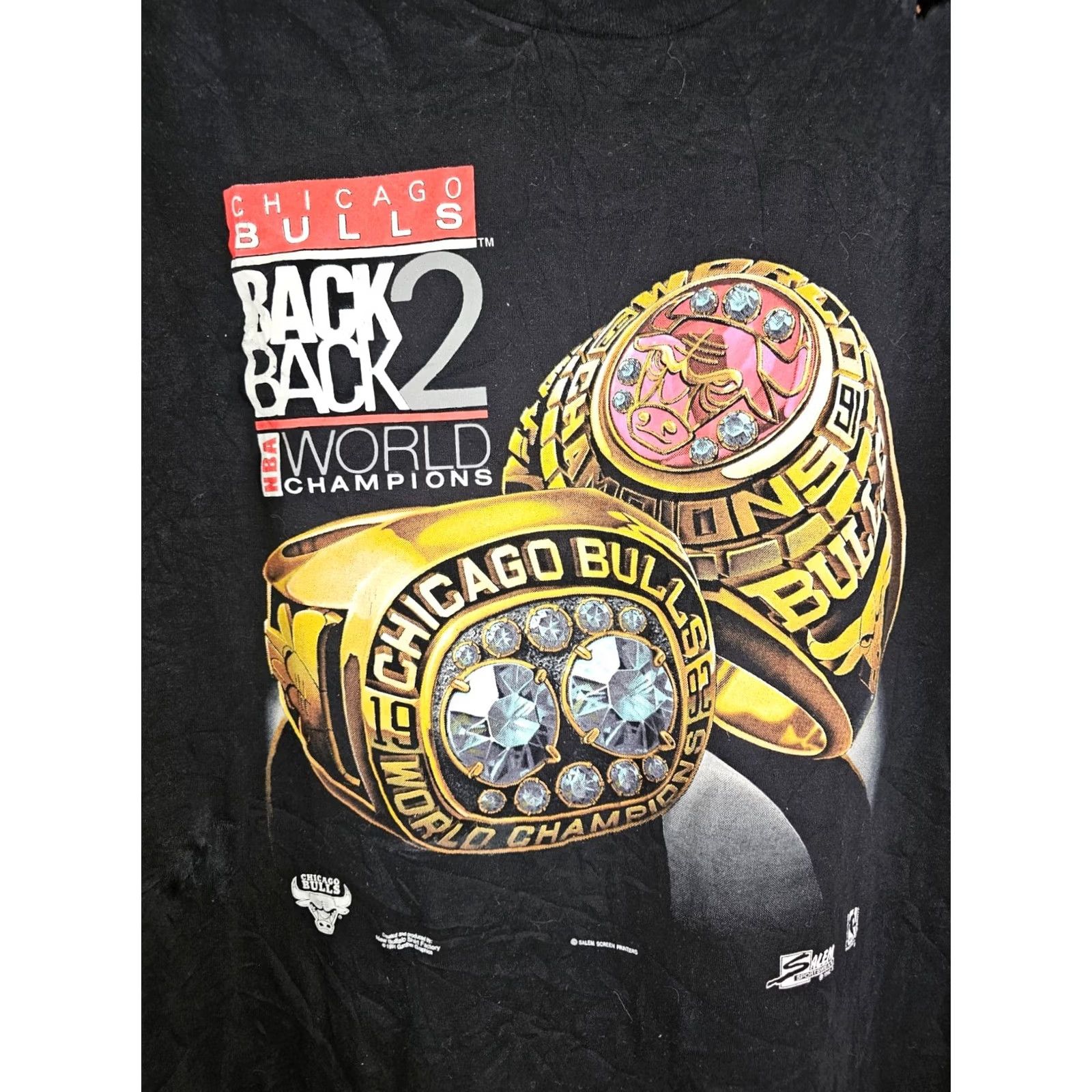 NBA VINTAGE 1991 CHICAGO BULLS BACK 2 BACK NBA WORLD SCHAMPION T-SHIRT XL Black T-Shirt Mens XL Size US XL / EU 56 / 4 - 2 Thumbnail
