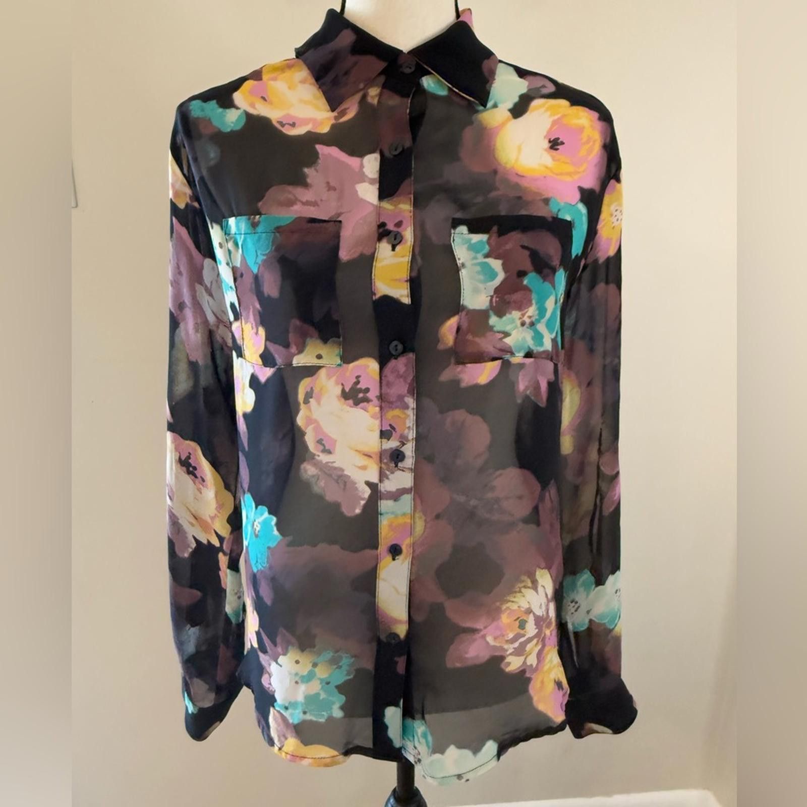 Decree Decree semi sheer colorful floral button up top blouse SZ SM Size S / US 4 / IT 40 - 1 Thumbnail