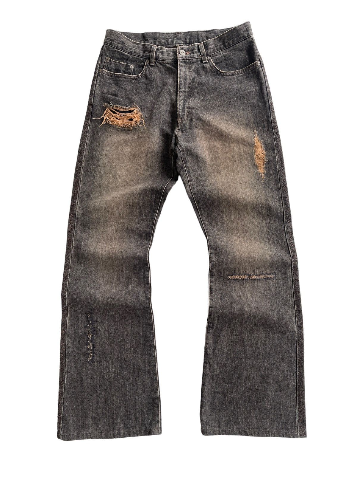 Image of Avant Garde x Distressed Denim Flare Mudd Denim in Dark Brown, Men's (Size 30)