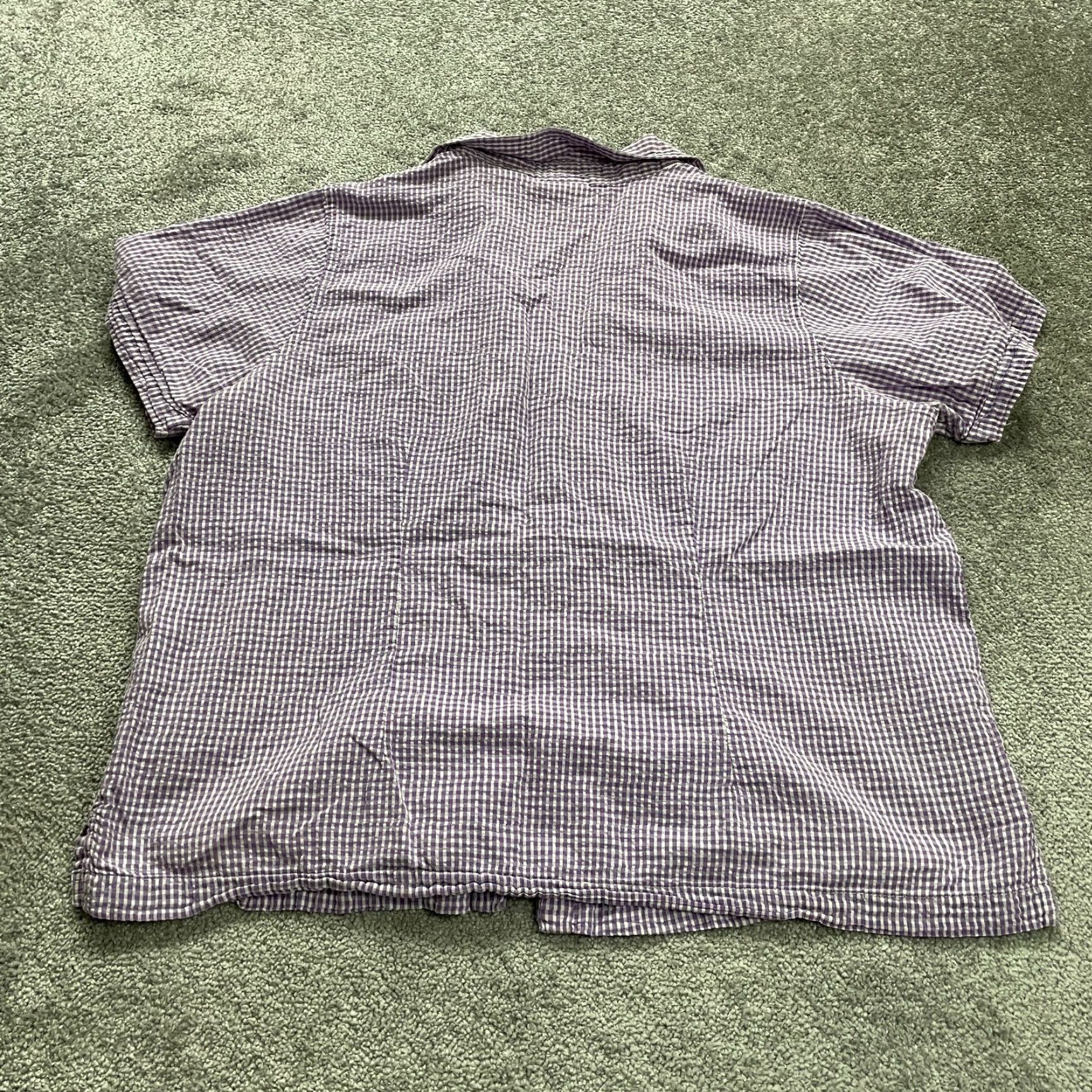 Vintage White Snag Plus Size Button-Up Blouse Shirt Women 22W Purple Check Short Sleeve Cotton Casual Size 3XL / US 20-22 - 2 Thumbnail