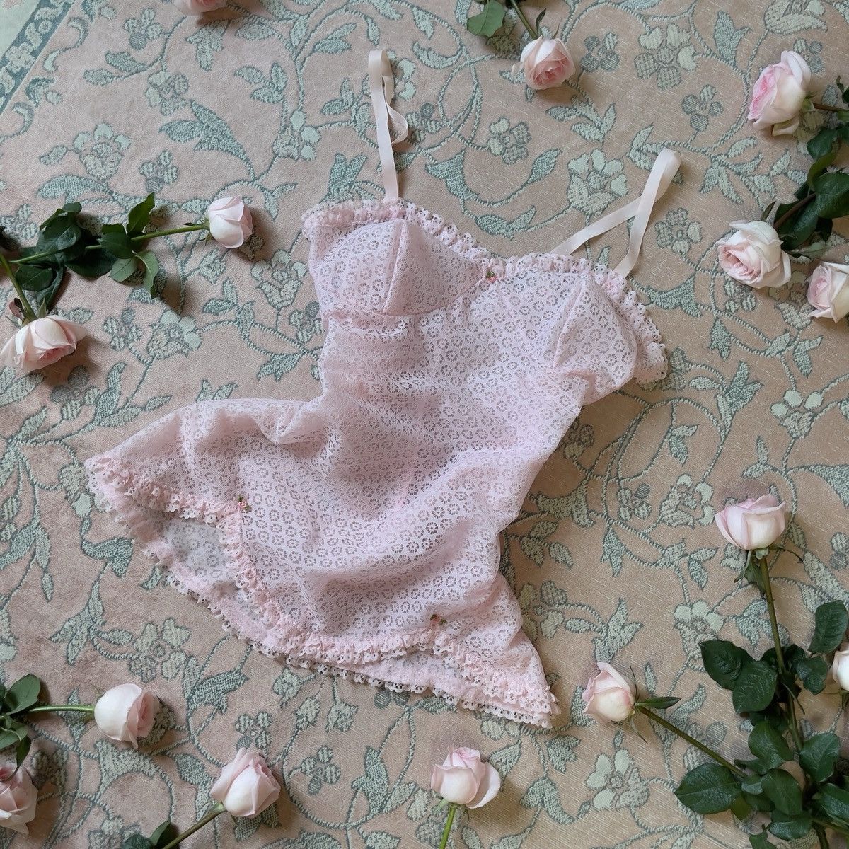 Vintage Vintage 1970s Pink Lace Lingerie Slip Dress (M–L) Size L / US 10 / IT 46 - 7 Thumbnail