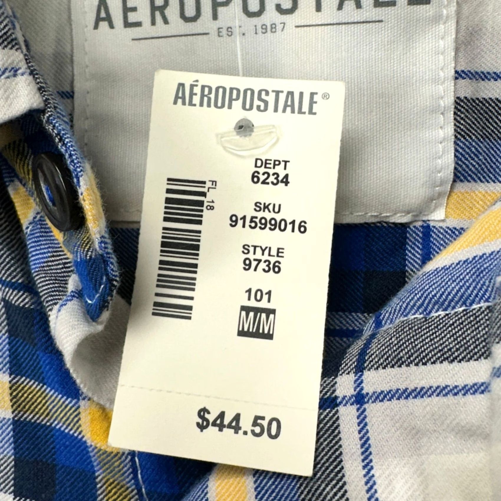 Aeropostale AeroPost Aeropost Adult Mens Button-Up Shirt Medium Blue Yellow Plaid Long Sleeve NEW Size US M / EU 48-50 / 2 - 2 Thumbnail