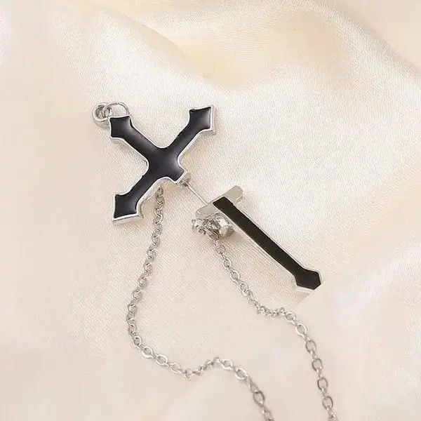 Japanese Brand × Vintage Men's cross earrings with chain Size ONE SIZE - 2 Thumbnail