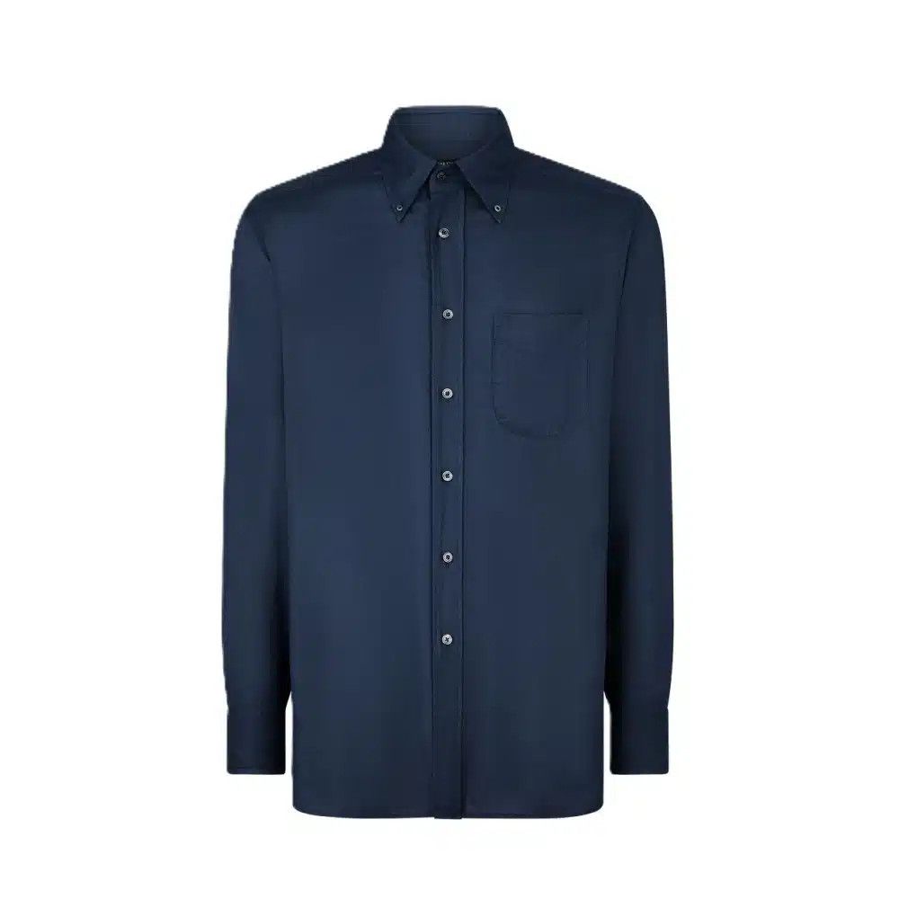 Tom Ford o1loc1c0526 HRO003 Crepe Silk Satin Fluid Shirt in Blue Size US L / EU 52-54 / 3 - 1 Preview
