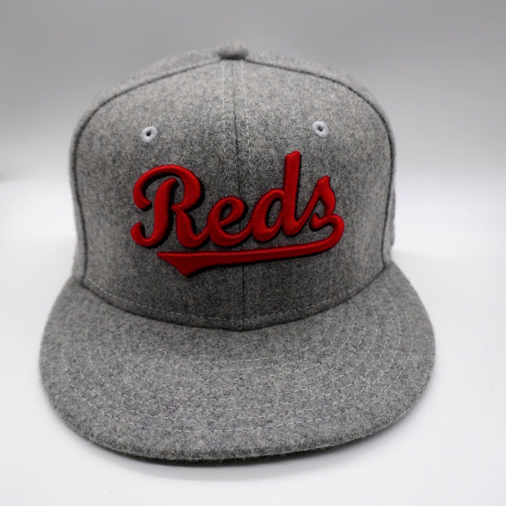 New Era New Era Cincinnati Reds Fitted Baseball Cap Mens 7 1/4 Gray Wool Script Mr Redlegs Patch Size ONE SIZE - 2 Thumbnail