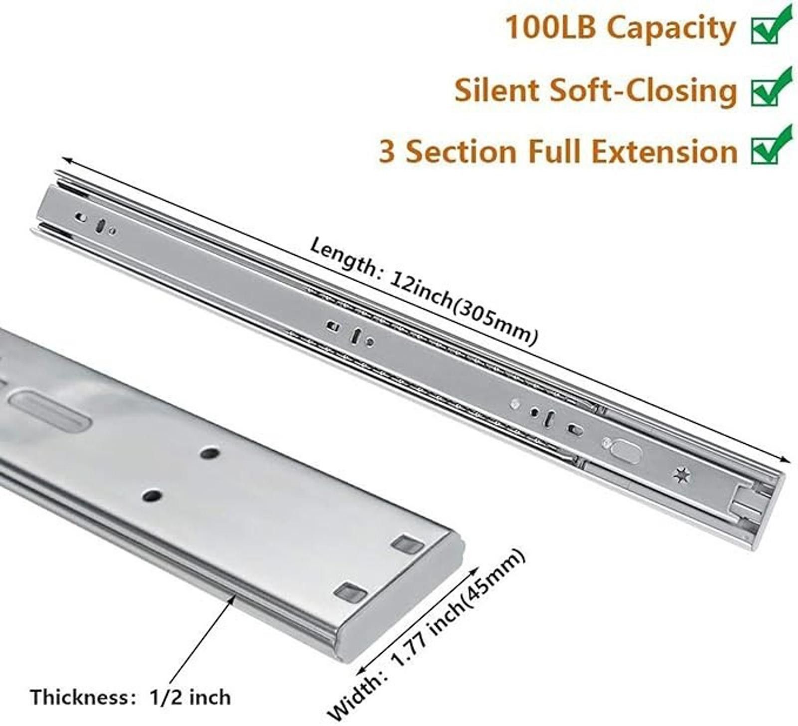Other Lontan, 12in 3-Fold Soft-close Ball Bearing Drawer Slide - 2 Size ONE SIZE - 3 Thumbnail
