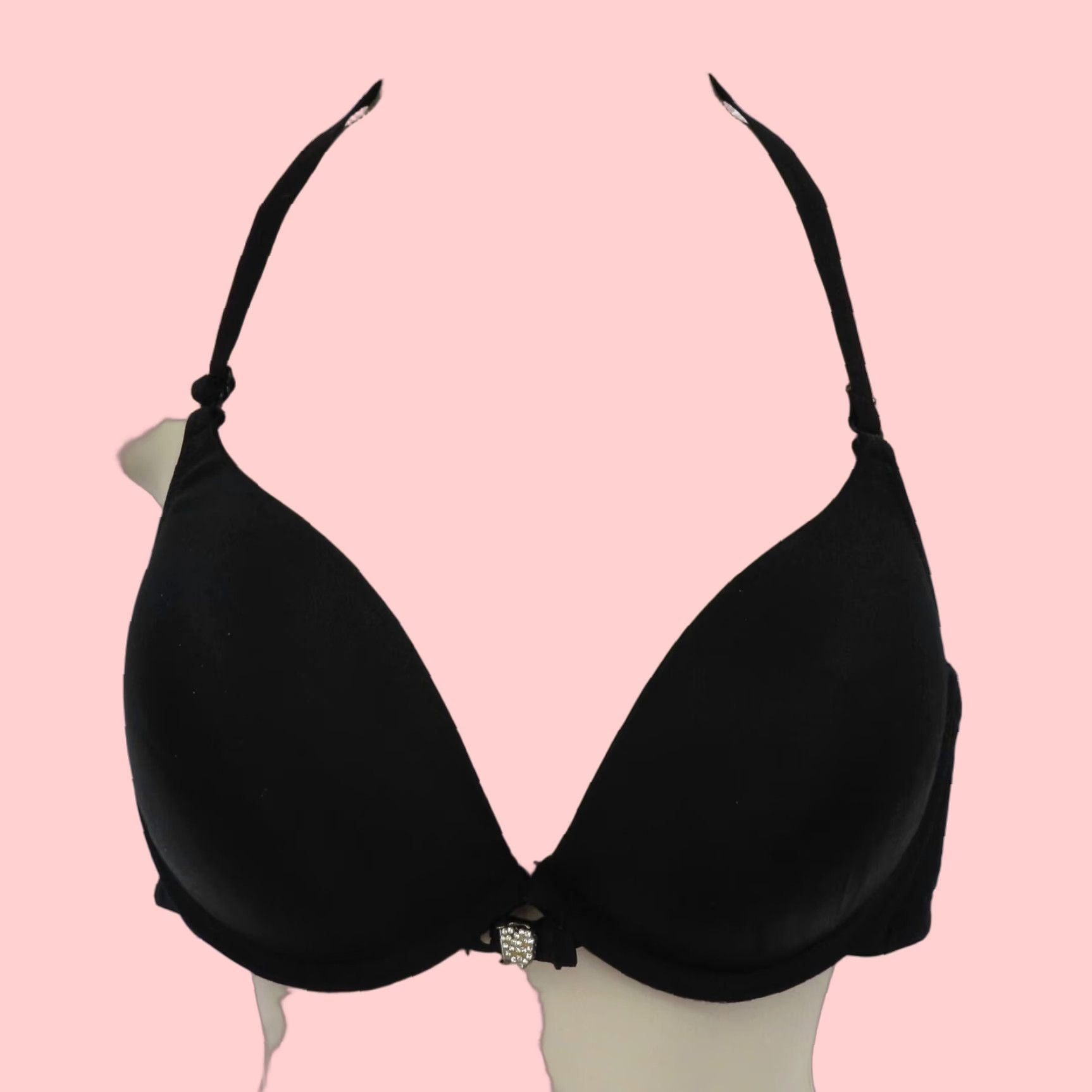 Victorias Secret 36D Sexy Little Thing Halter Underwire Padded Bra Bling Heart in Black, Women's