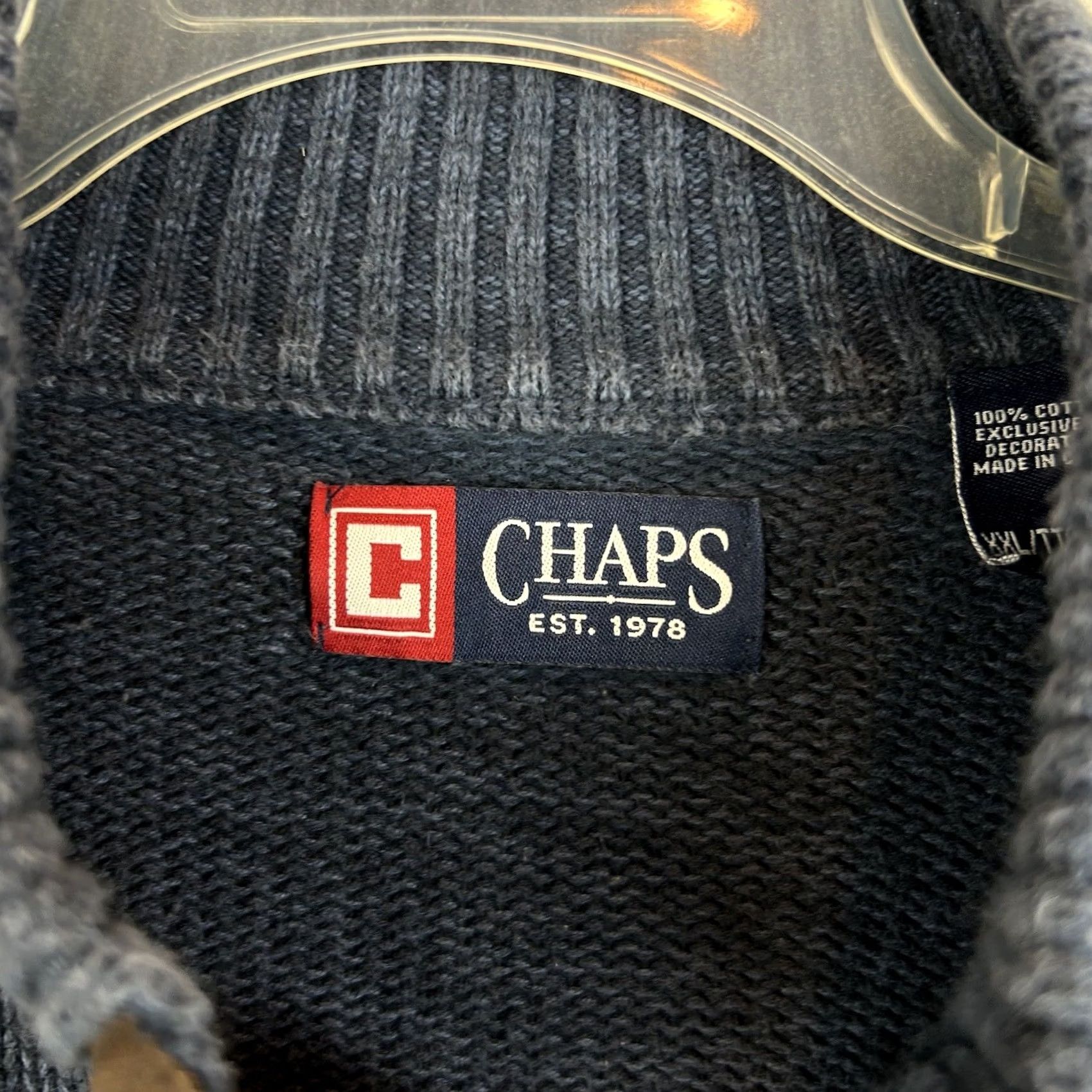 Chaps Chaps Sweater Mens XXL Quarter Button Mock Neck Elbow Patch Blue Cotton Read Size US XXL / EU 58 / 5 - 3 Thumbnail