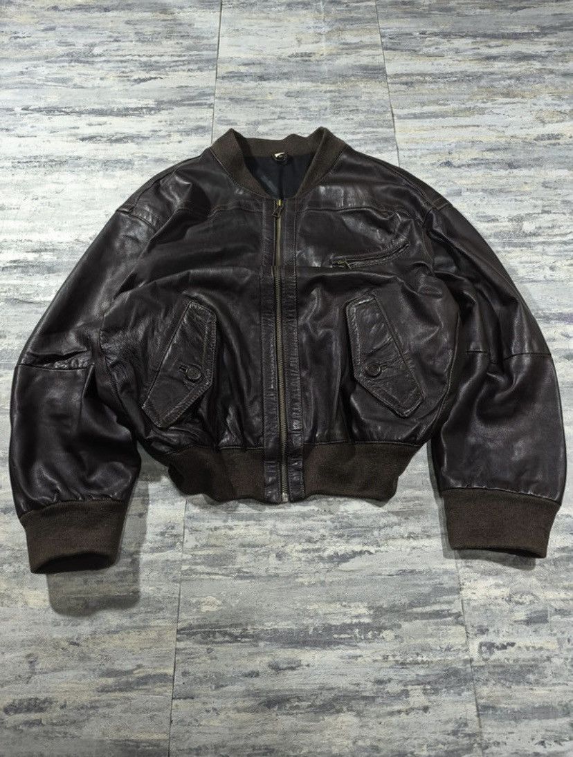 Genuine Leather Vintage 90s leather bomber jacket Size US M / EU 48-50 / 2 - 1 Thumbnail