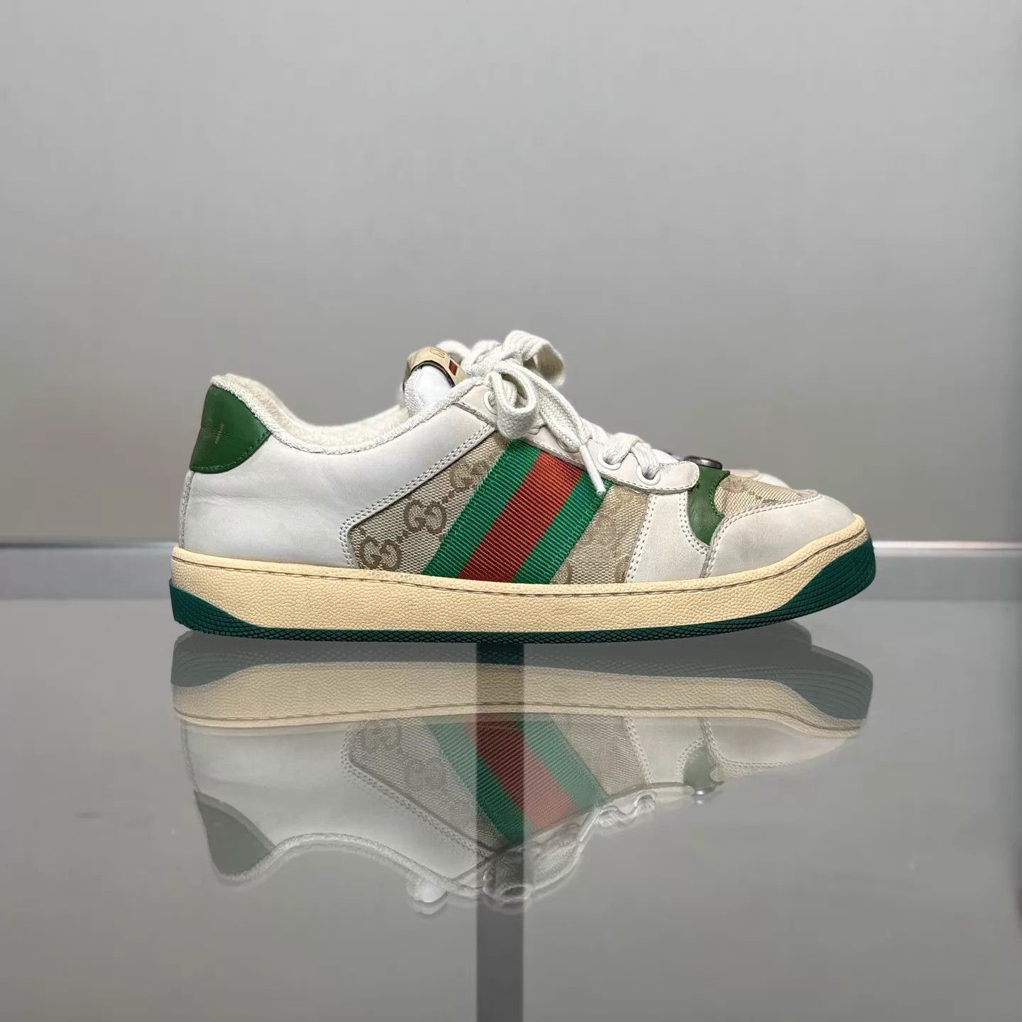 Gucci Gucci Screener GG Enamel White Green Vintage 37 99 Size US 6.5 / IT 36.5 - 3 Thumbnail