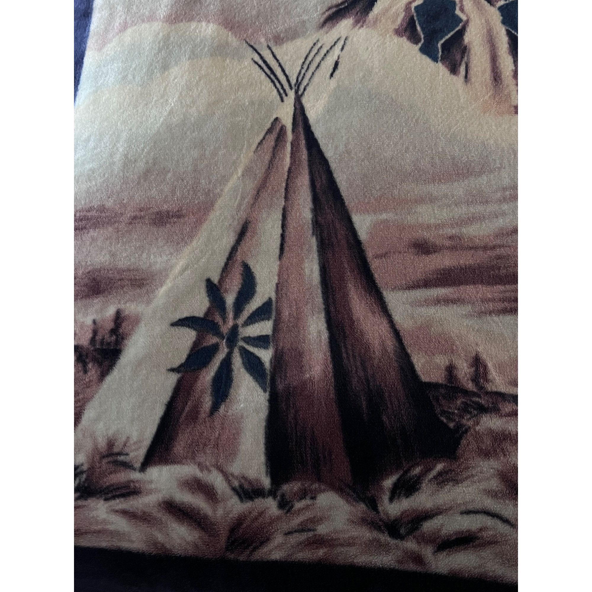Vintage Native American Indian Reversible Plush Heavy Large Blanket Size ONE SIZE - 3 Thumbnail