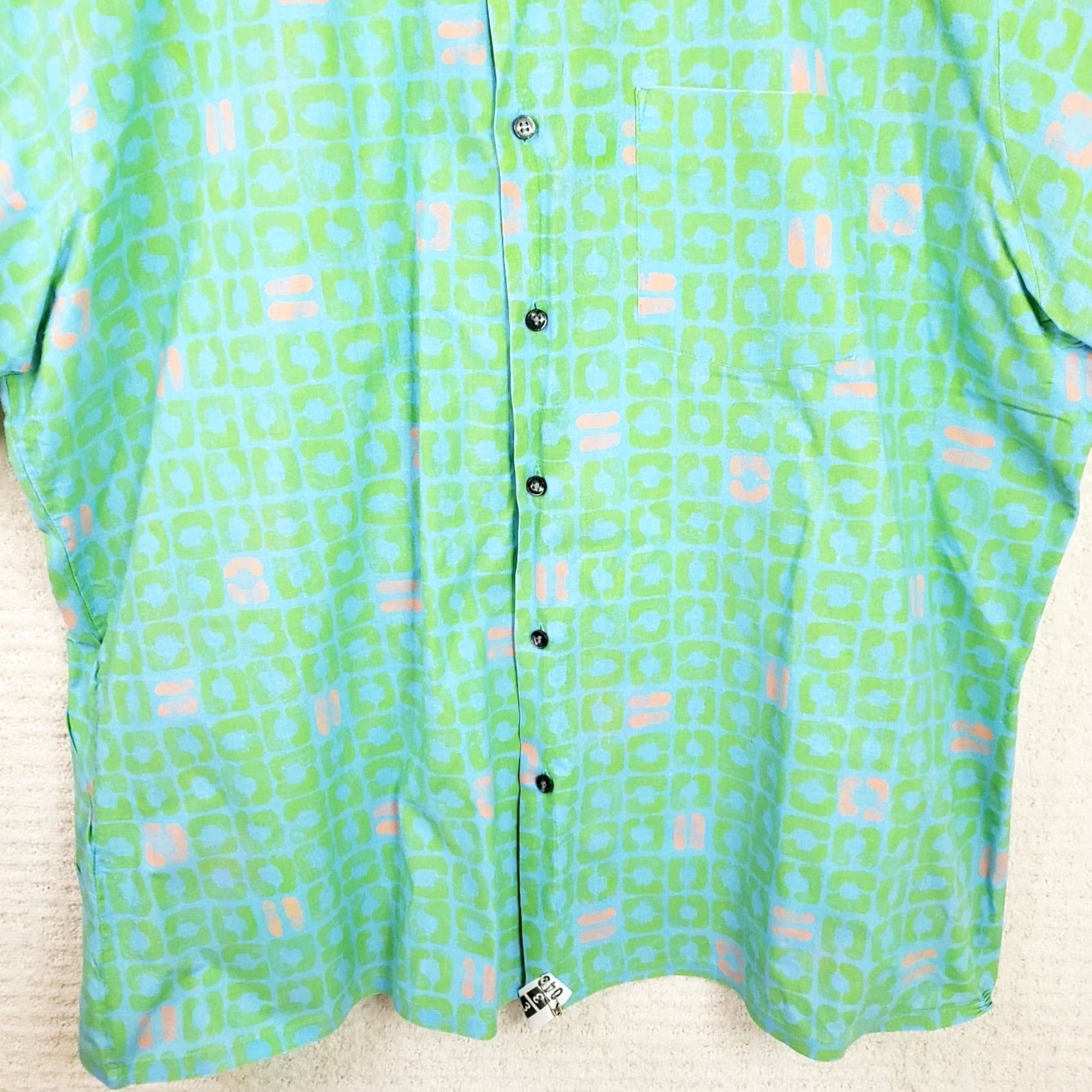 Pinko VINTAGE Surf Gear Shirt XL Adults Green Pink 1990s Short Sleeve Button-Front Hawaiian Cotton Shirt Mens Size US XL / EU 56 / 4 - 2 Thumbnail