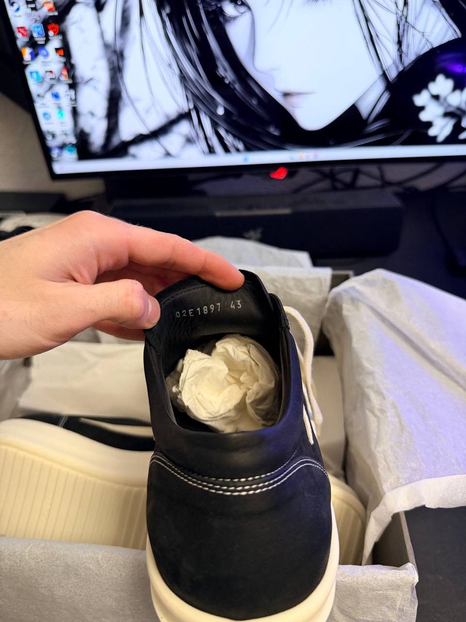 Rick Owens RU02E1897 LWNLVS VINTAGE SNEAKS 911 BLACK/MILKIMILK Size US 10 / EU 43 - 3 Thumbnail