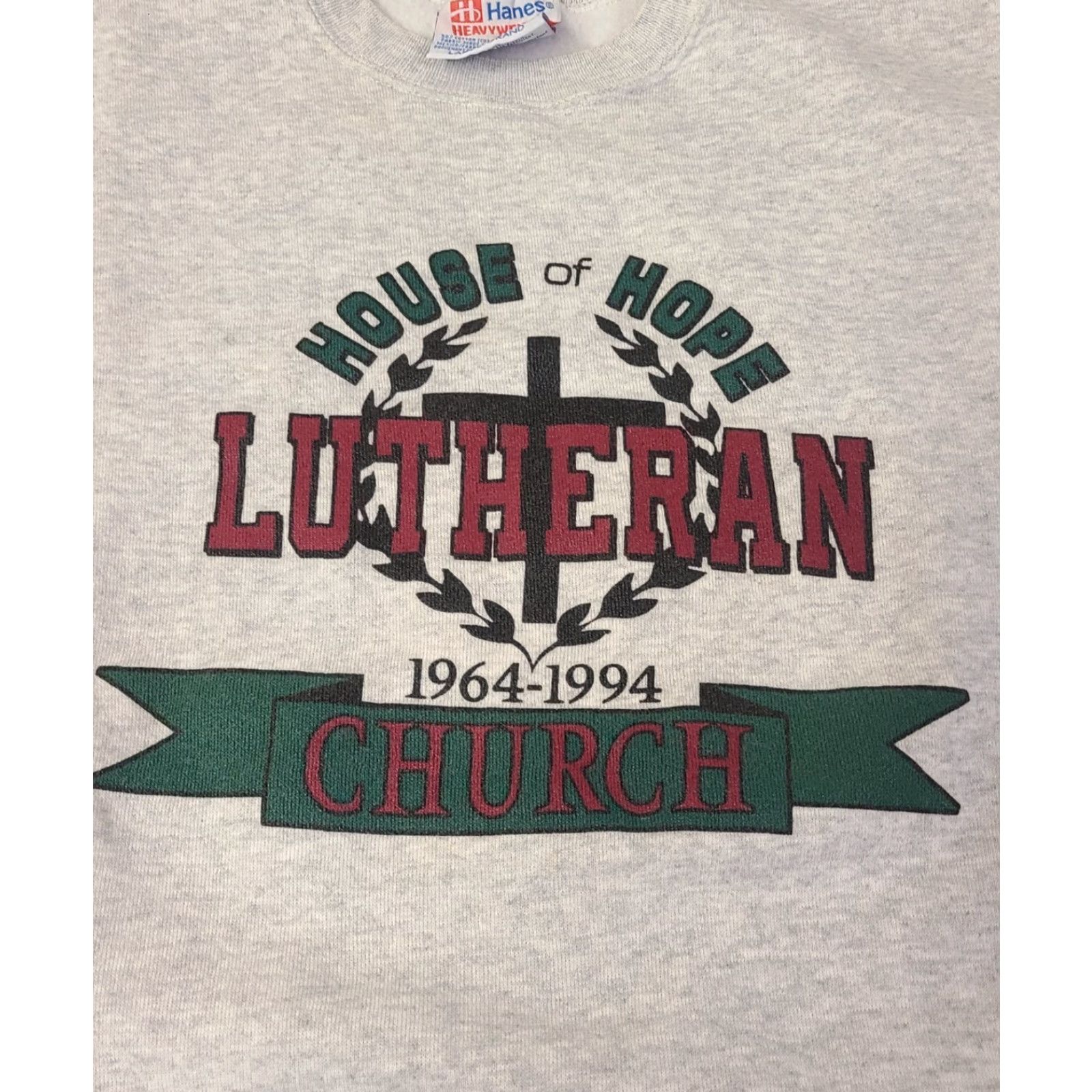 Hanes VINTAGE Hanes Sweatshirt Church Lutheran Logo Gray Size L Mens Regular Pullover Long Sleeve Cotton Blend Fleece All Seasons 80s 90s USA Made Size US L / EU 52-54 / 3 - 2 Thumbnail