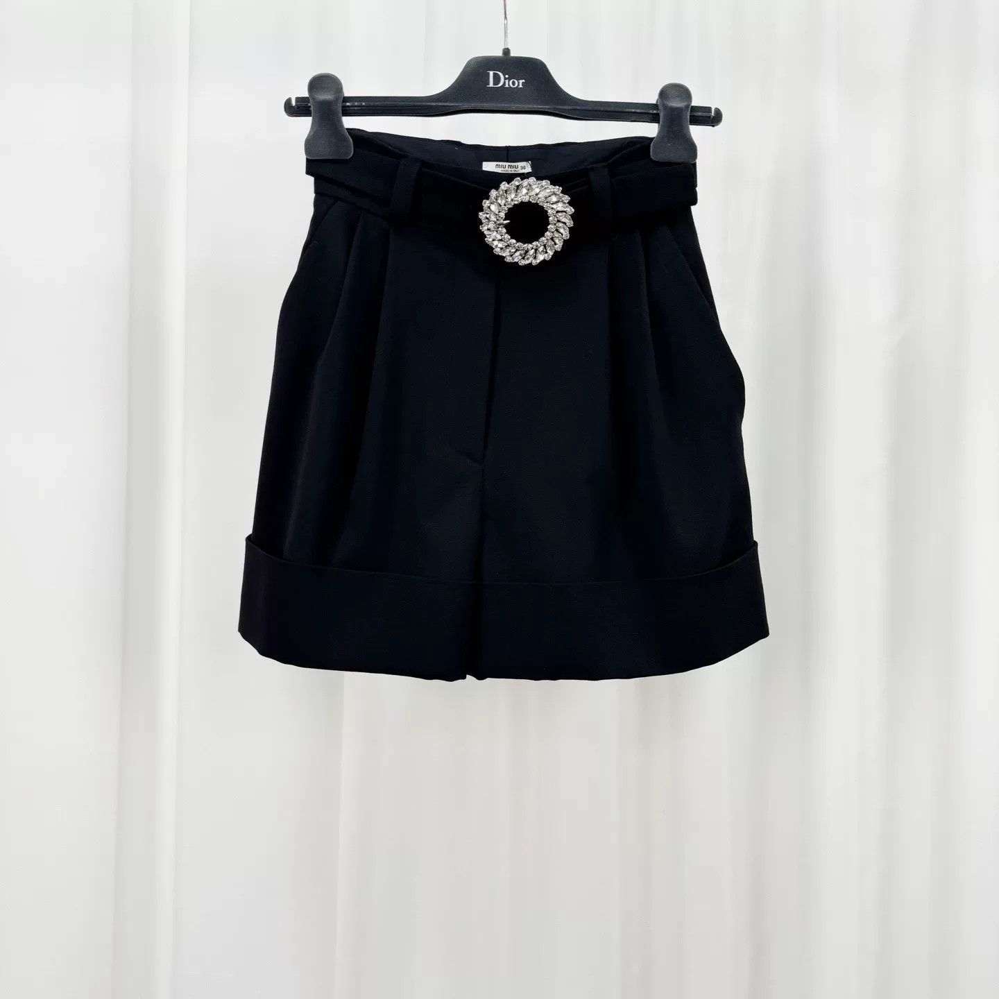 Miu Miu Miu Miu Black Diamond Buckle Wool Shorts Size 36" / US 14 / IT 50 - 1 Thumbnail