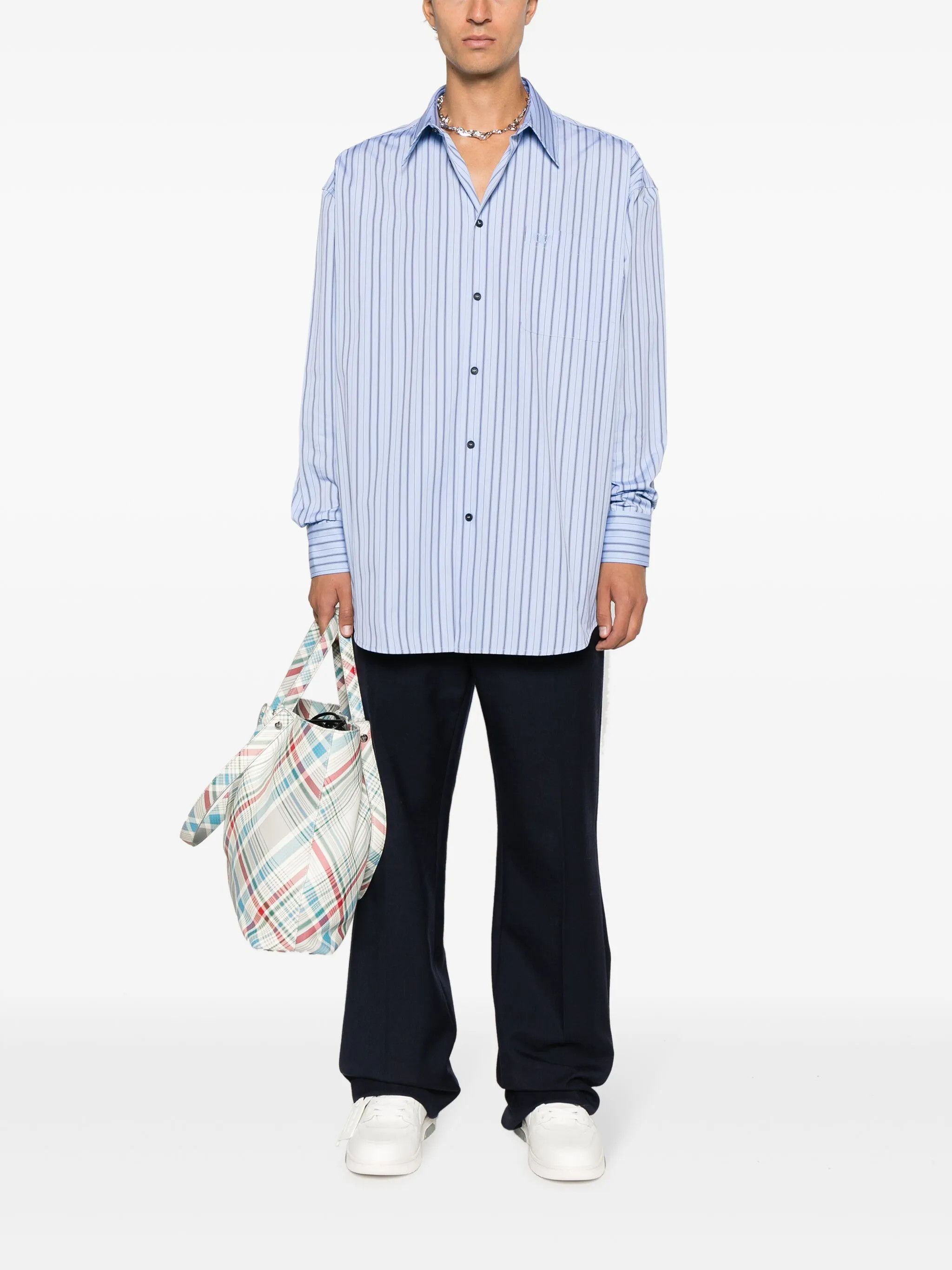 Off-White o1y0325 Logo Striped Shirt in Sky Blue Size US M / EU 48-50 / 2 - 5 Thumbnail