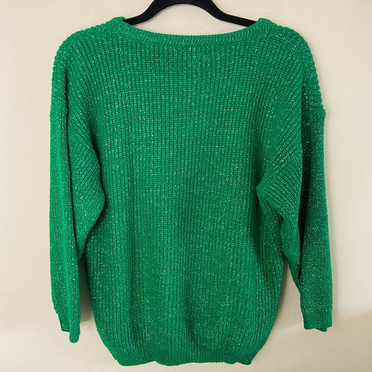 Other Vintage 1980s Green & Silver Crewneck Pullover Sweater | Med Size M / US 6-8 / IT 42-44 - 3 Thumbnail