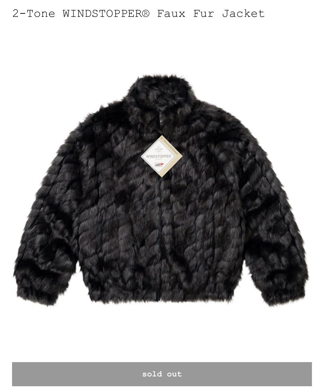 Supreme 2-tone Windstopper Faux Fur Jacket Coat Black XL