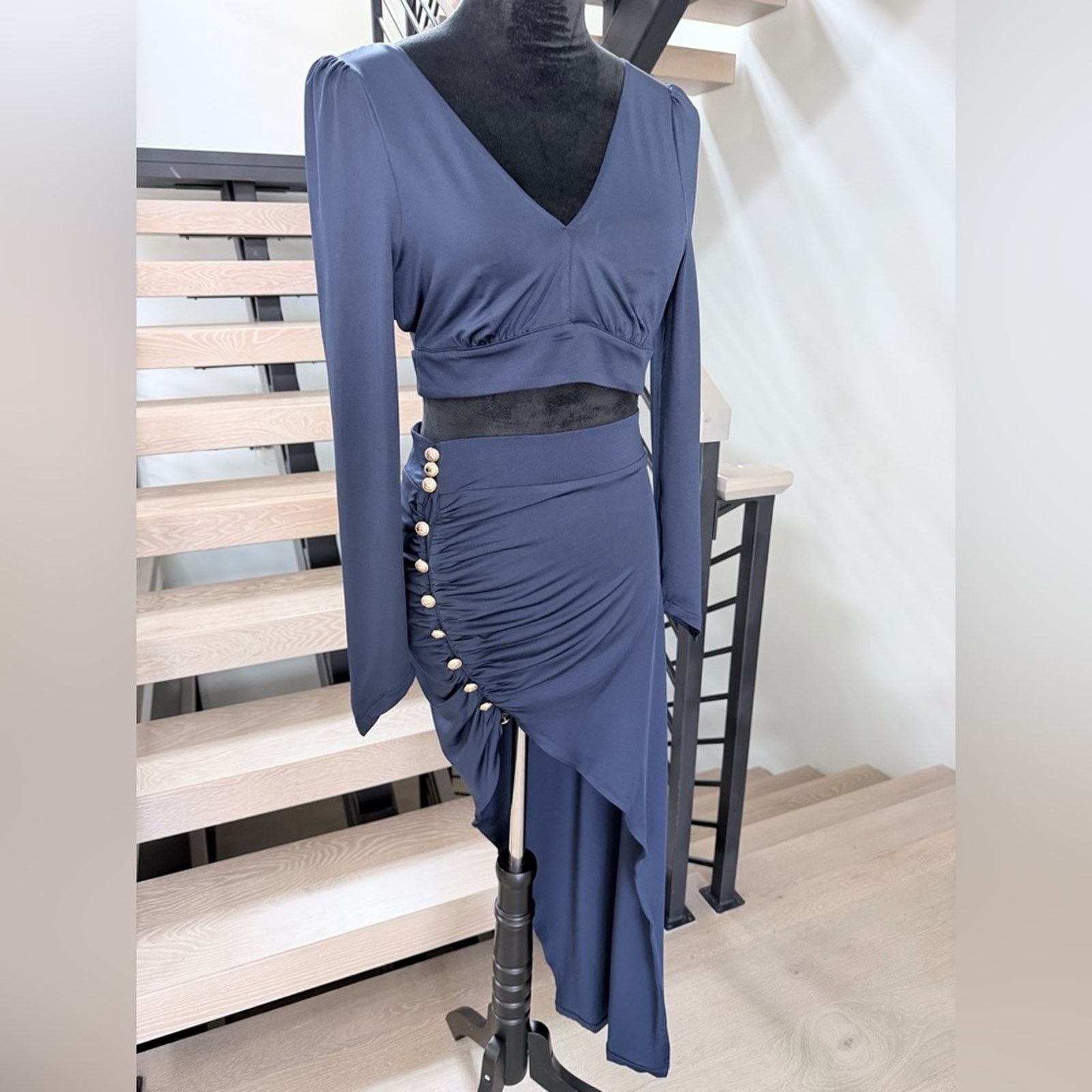 Navy Blue Grecian Tide Draped Skirt with matching crop top
