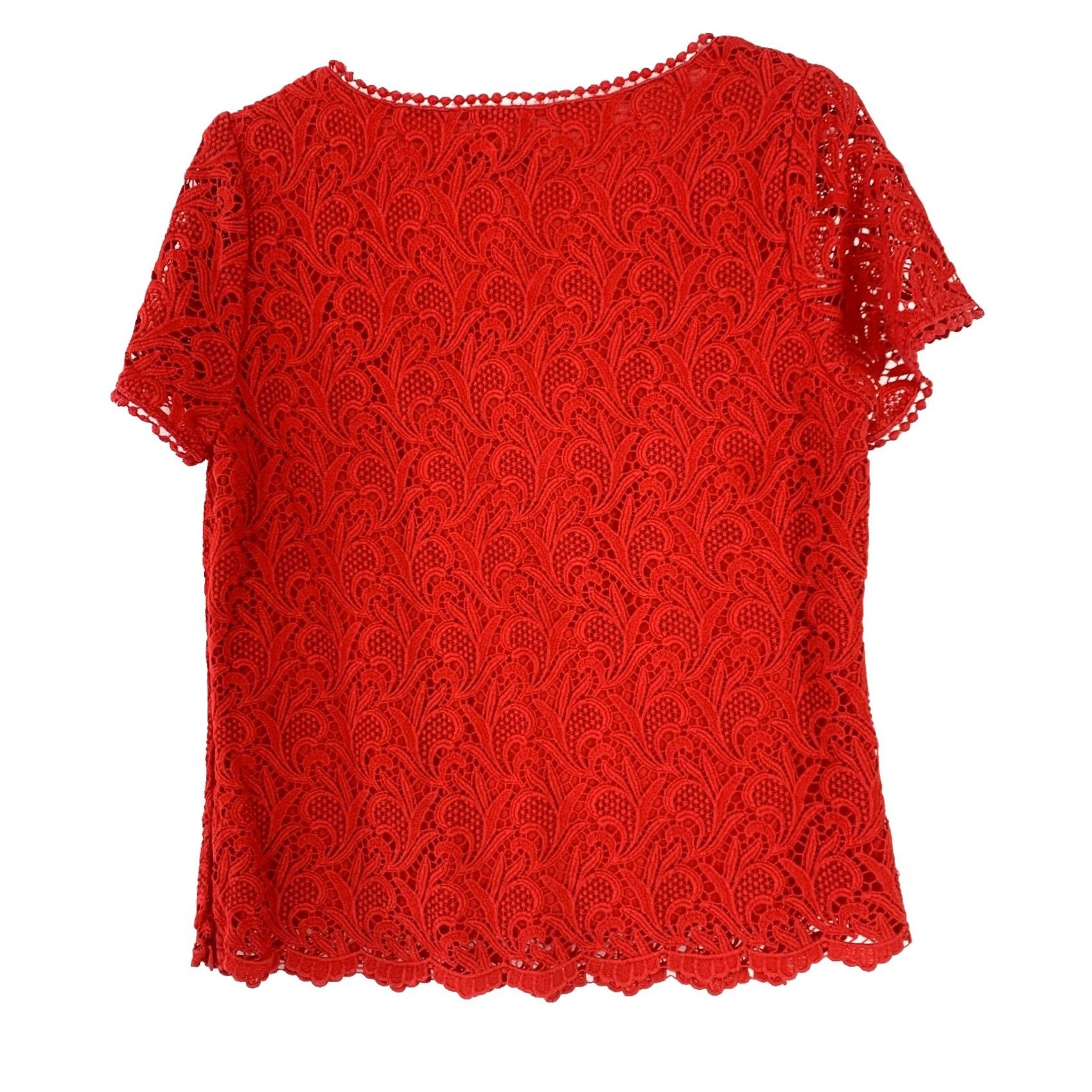 Talbots Talbots Crochet Tomato Red Short Sleeve Blouse Shirt Top Size 8 Women Visible Zipper Pullover Pattern: Paisley Size M / US 6-8 / IT 42-44 - 5 Thumbnail