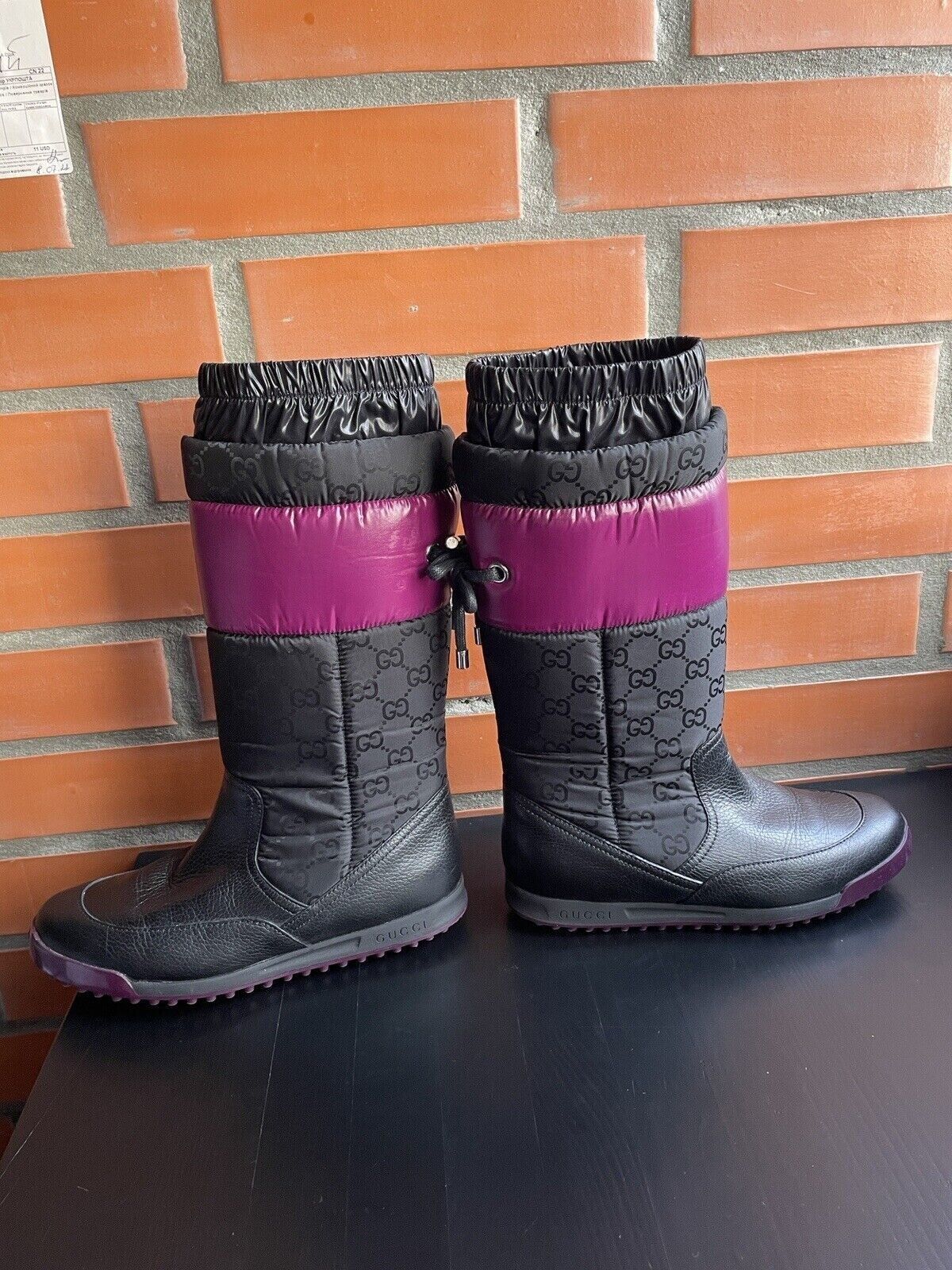 Gucci GUCCI GG NYLON BLACK PURPLE TRIM WINTER BOOTS size 35 Size US 5 / IT 35 - 3 Thumbnail