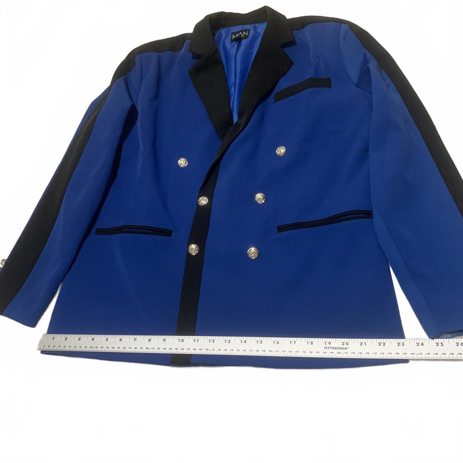 7 For All Mankind boohooMAN Men's 38 Royal Blue Double Breasted Blazer Silver Size 38R - 7 Thumbnail