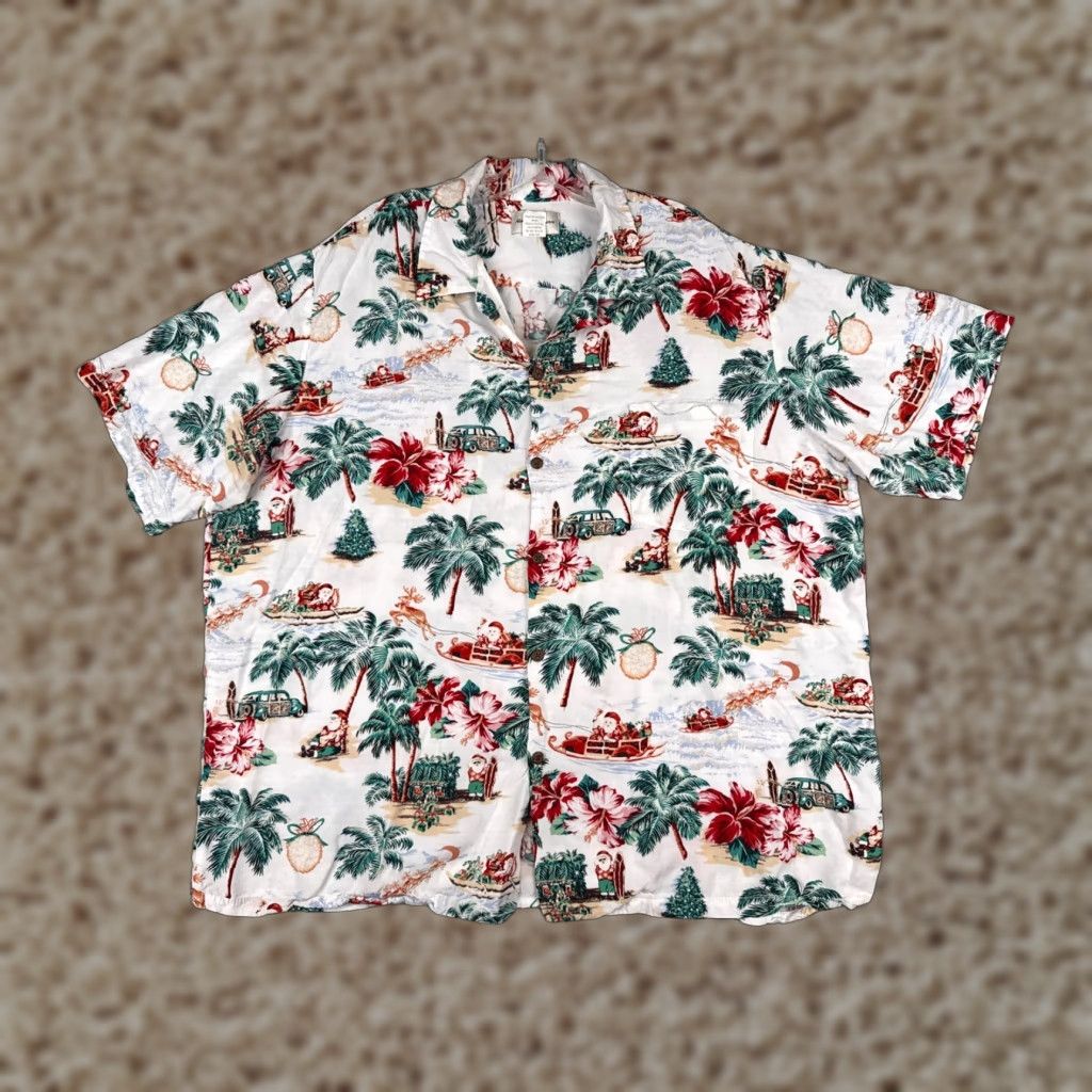 Hawaiian Reserve Collection Shirt Adult 2XL Green Floral Button-Up Christmas Luau Mens