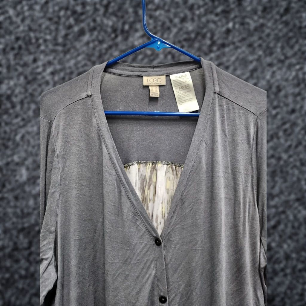 Vintage LOGO By Lori Goldstein Cardigan Womens 2X Gray Contrast Back Button Up Lagenlook Size XXL / US 16-18 / IT 52-54 - 1 Thumbnail