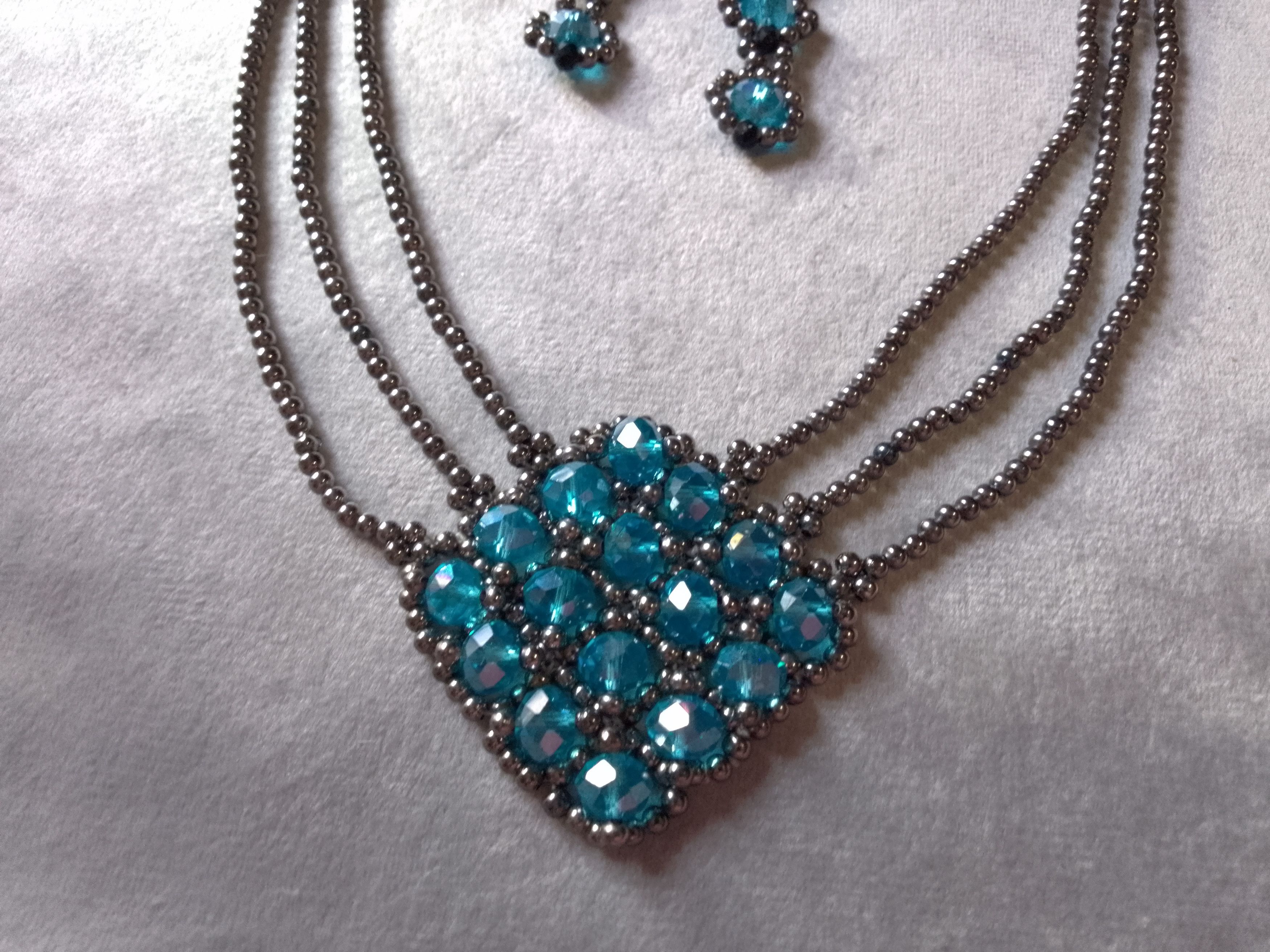 Handmade Necklace. Crystal, gray Brass. Multi thread. Earrings Size ONE SIZE - 2 Thumbnail