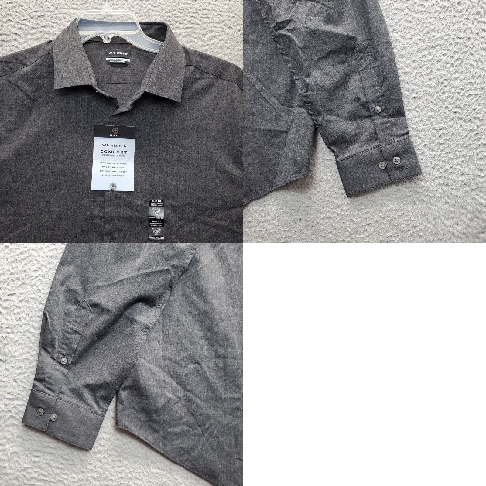 Van Heusen Van Heusen Dress Shirt Mens XL Charcoal Gray Slim Stretch Comfort Performance Shirt Mens XL Charcoal Gray Slim Stretch Size 46R - 8 Thumbnail