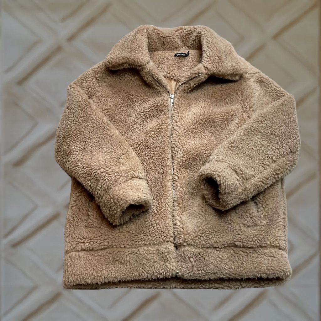 Boohoo VINTAGE Boohoo Jacket Womens 4 Brown Sherpa Jacket Full Zip Pockets Lined Polyester Soft Coat Size S / US 4 / IT 40 - 1 Thumbnail
