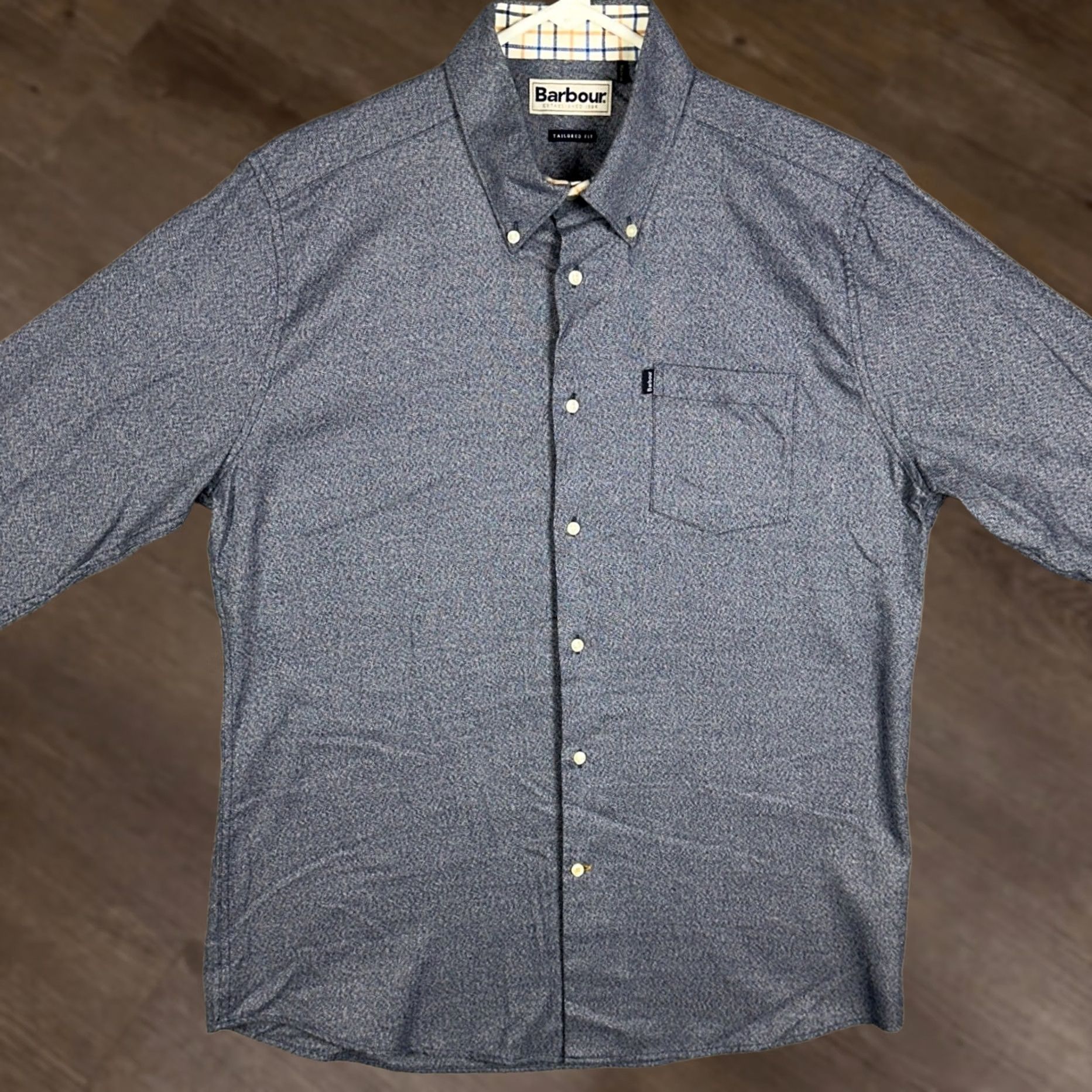 Barbour Barbour Theo Shirt Mens M Navy Blue Tailored Fit Button-Down Pocket Cotton Flannel Long Sleeve Collared Button Up Size US M / EU 48-50 / 2 - 1 Thumbnail