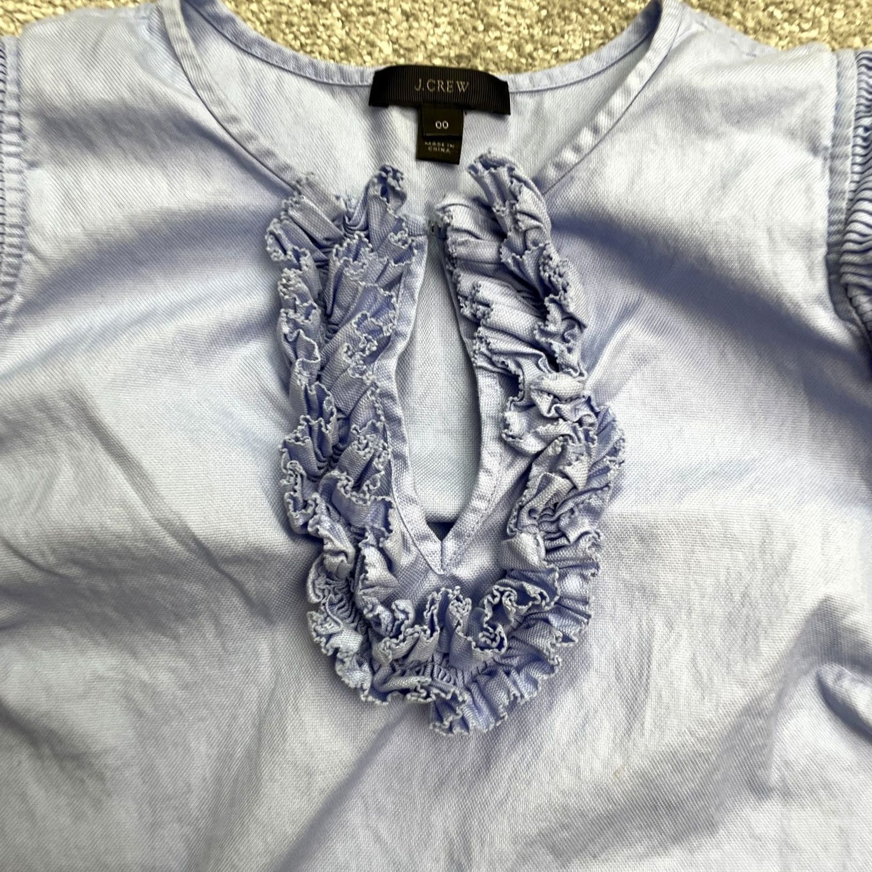J.Crew J.Crew Ruffle Top Womens 00 Blue Airy Cotton Keyhole Sleeveless Blouse Size XXS / US 00 / IT 34 - 4 Thumbnail