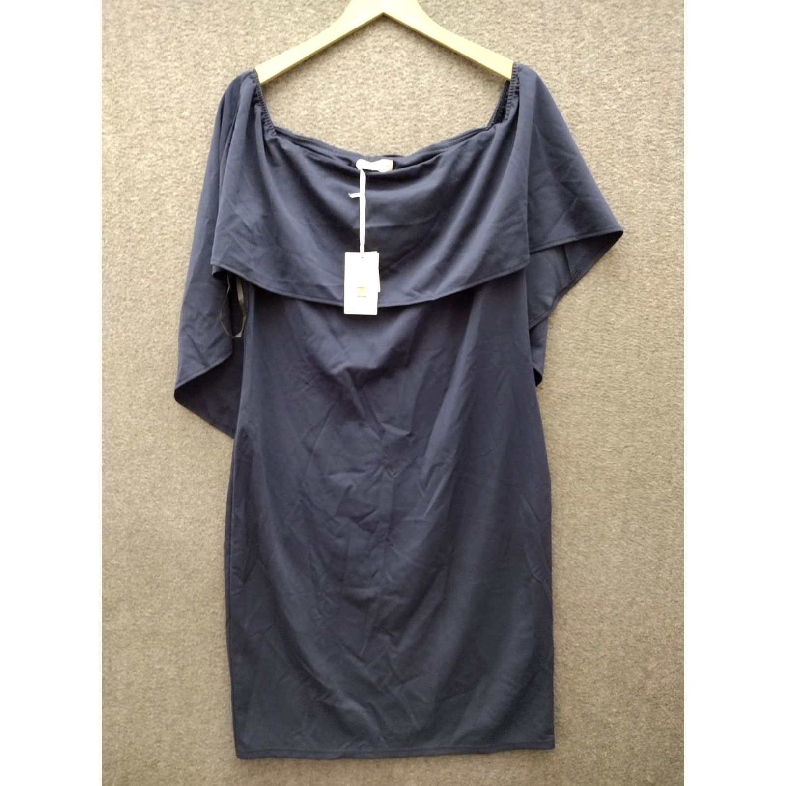 Vintage Grace Karin Knit Dress Women's 2XL Off Shoulder Batwing Cape Periwinkle Blue Dress Knee Length Plus Size Women Sleeveless Solid 2XL Blue Pants? Size XXL / US 16-18 / IT 52-54 - 2 Thumbnail